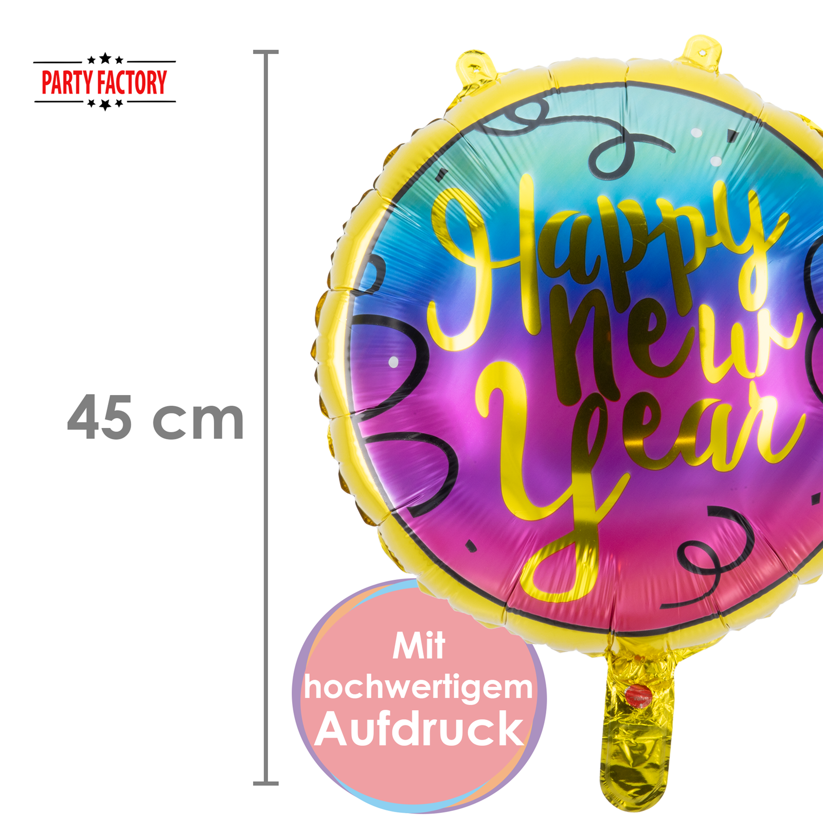 Folienballon Happy New Year Rund Bunt 45cm – Silvester Party Ballon Deko 4