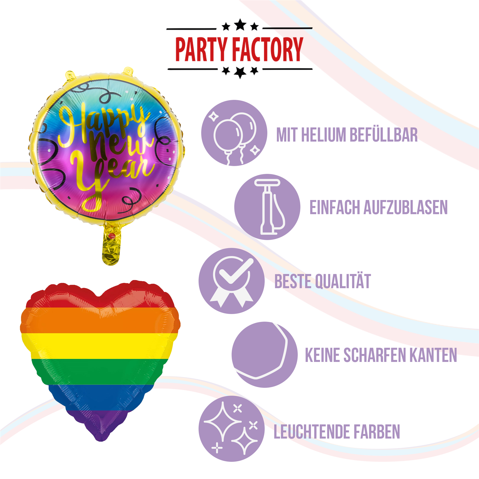 Folienballon Happy New Year Rund Bunt 45cm – Silvester Party Ballon Deko 5