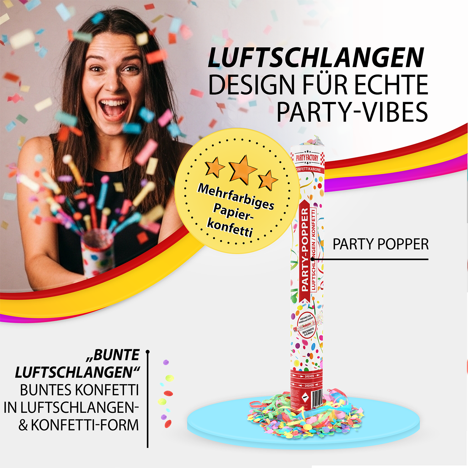 Party Popper 40cm Luftschlangen Konfetti bunt 4