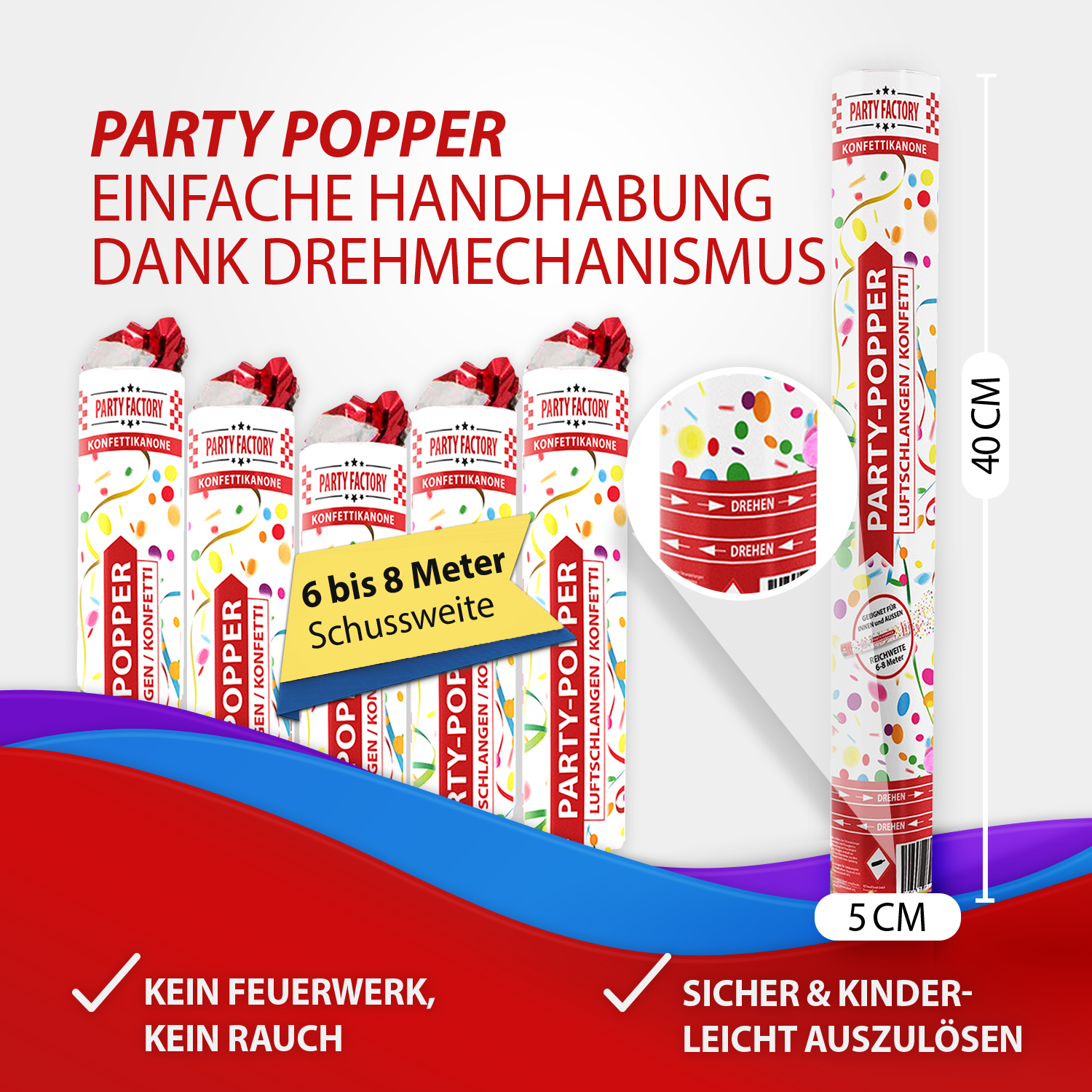 Party-Popper 40 cm Luftschlangen Konfetti, 12er Set 4