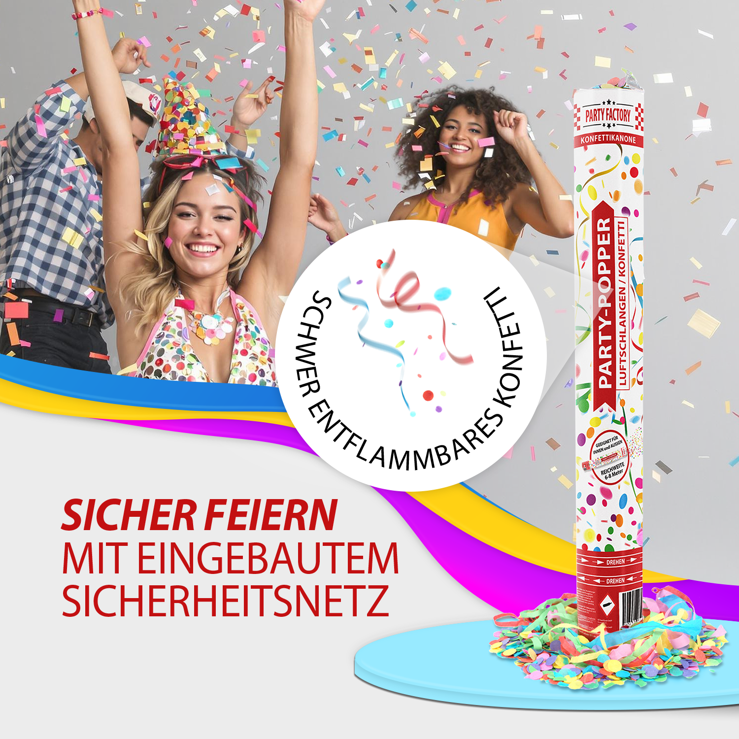 Party-Popper 40 cm Luftschlangen Konfetti, 12er Set 6