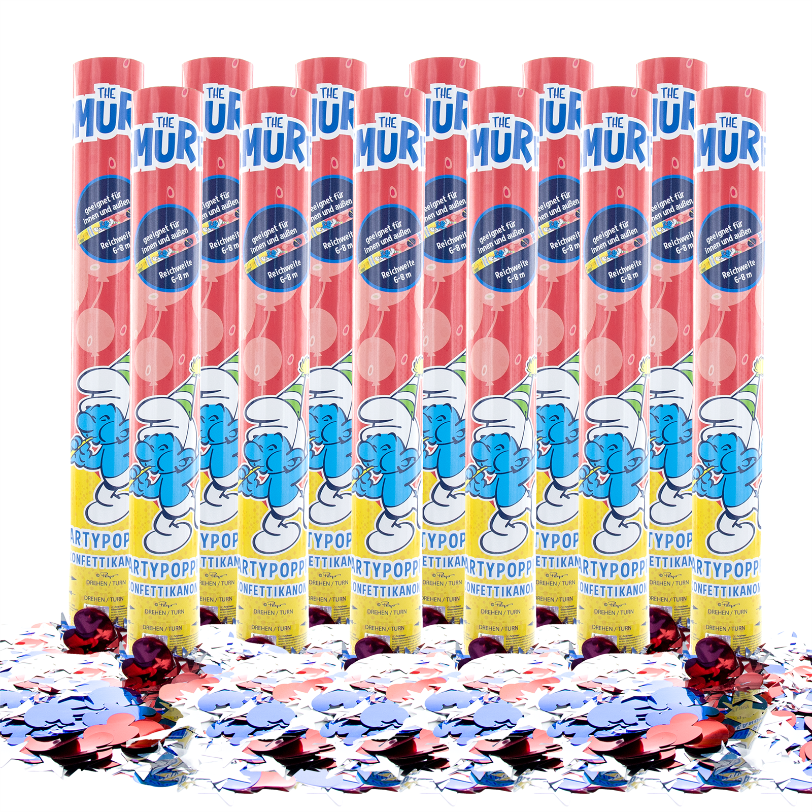 Party Factory `Schlümpfe´ Party Popper 12er Set, 40 cm Konfettikanone mit bunt schimmerndem Konfetti, bis zu 8 m Flughöhe