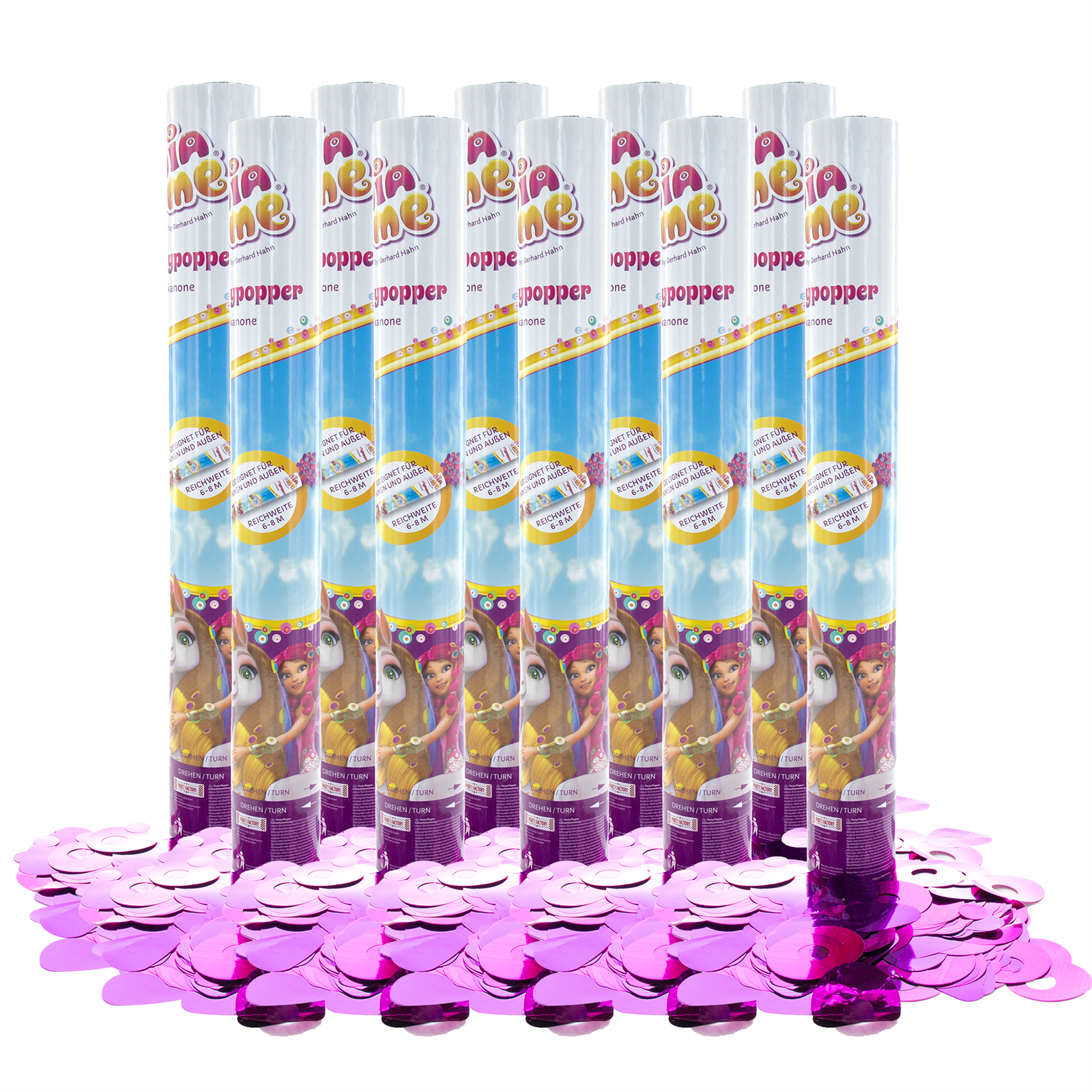 Party Factory `Mia & Me´ Party Popper 10er Set, 40 cm Konfettikanone mit bunt schimmerndem Konfetti, bis zu 8 m Flughöhe