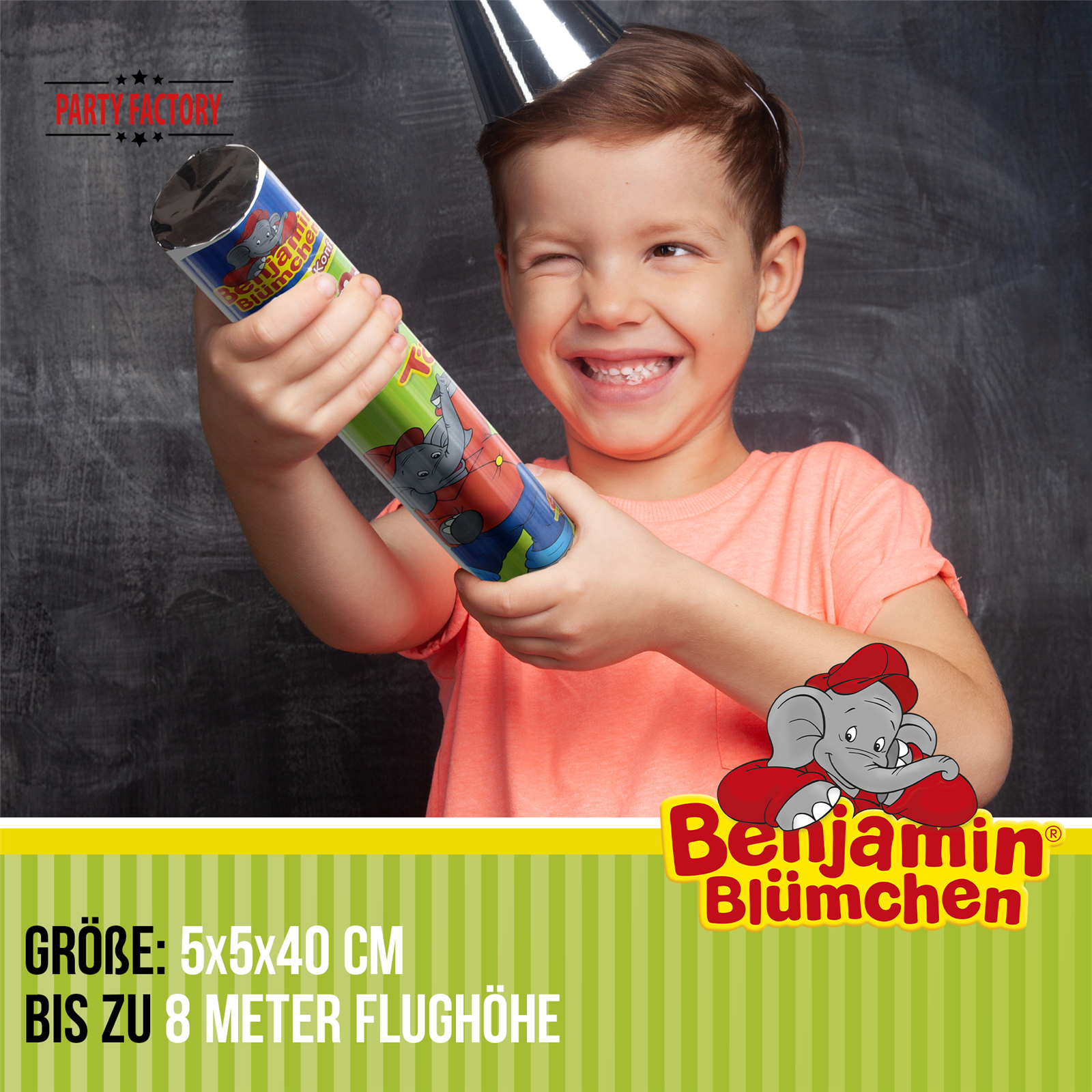 Party Factory `Benjamin Blümchen´ Party Popper 12er Set, 40 cm Konfettikanone mit bunt schimmerndem Konfetti, bis zu 8 m Flughöhe 3