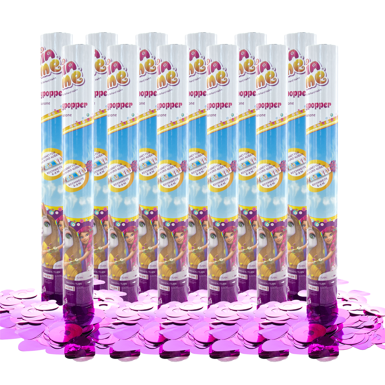 Party Factory `Mia & Me´ Party Popper 12er Set, 40 cm Konfettikanone mit bunt schimmerndem Konfetti, bis zu 8 m Flughöhe