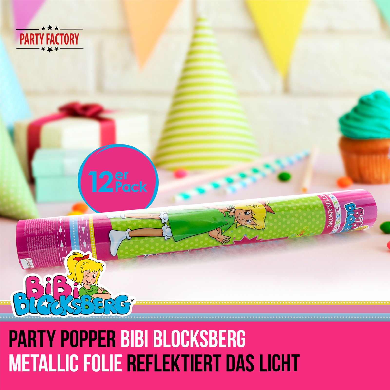 Party Factory `Bibi Blocksberg´ Party Popper 12er Set, 40 cm Konfettikanone mit bunt schimmerndem Konfetti, bis zu 8 m Flughöhe 2
