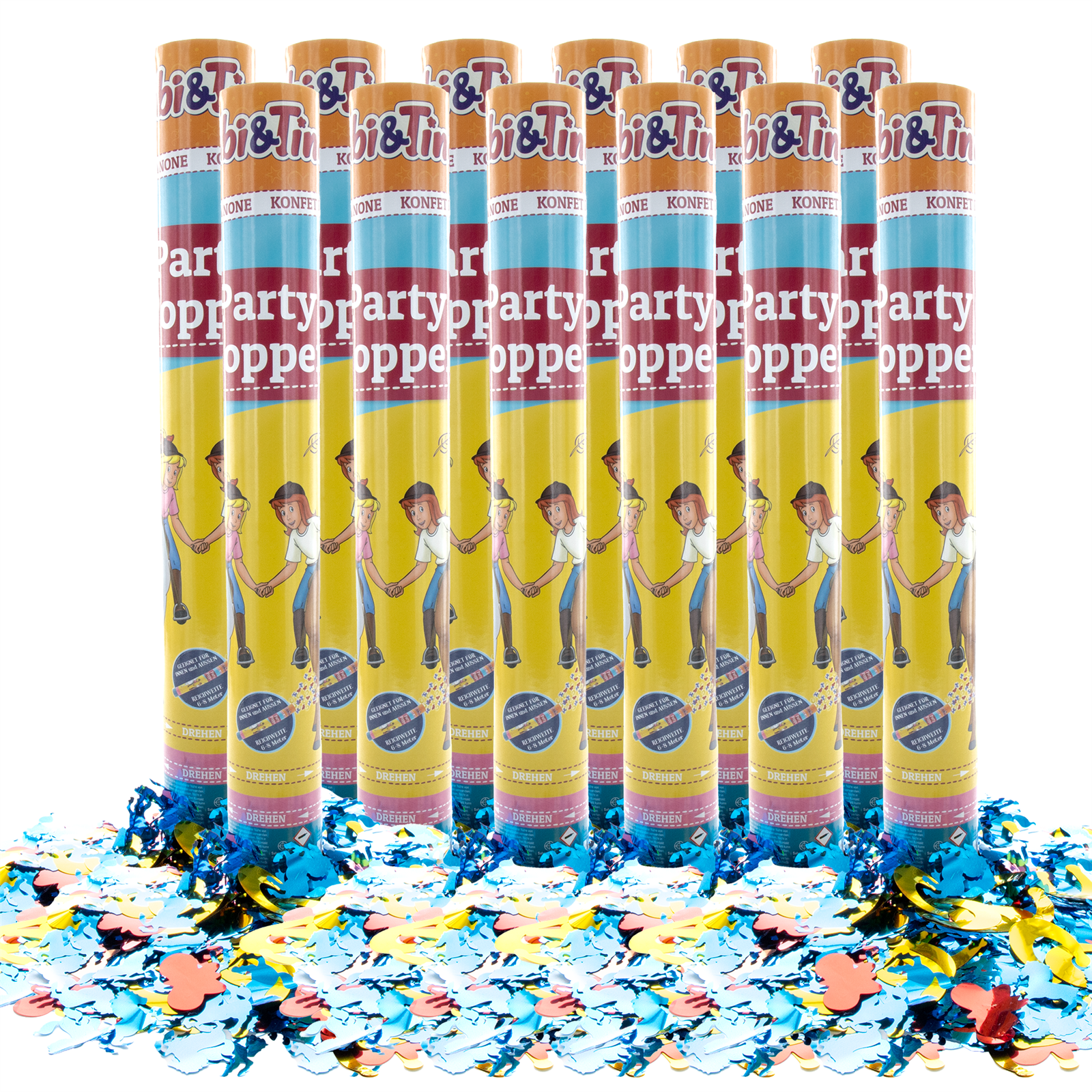 Party Factory `Bibi & Tina´ Party Popper 12er Set, 40 cm Konfettikanone mit bunt schimmerndem Konfetti, bis zu 8 m Flughöhe