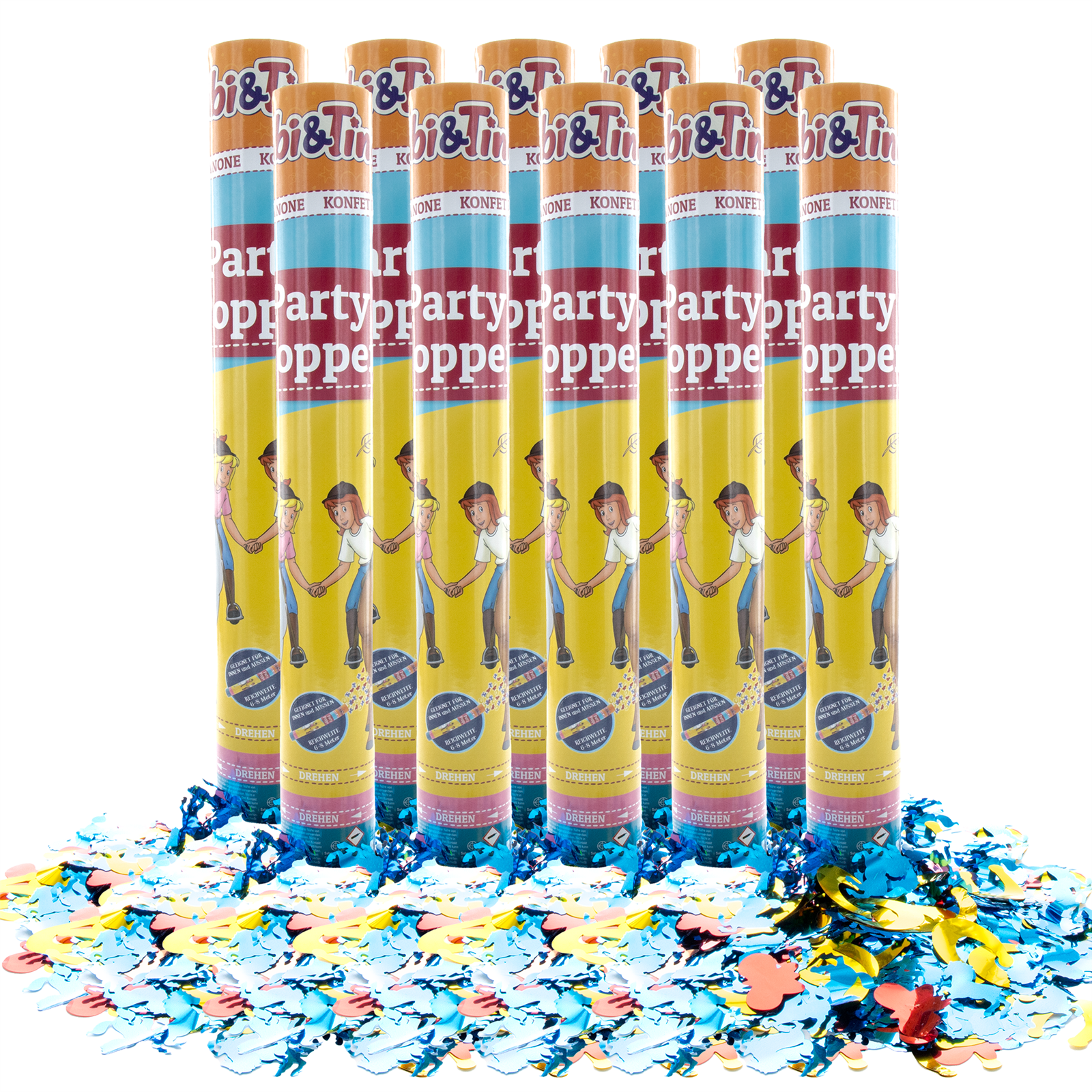 Party Factory `Bibi & Tina´ Party Popper 10er Set, 40 cm Konfettikanone mit bunt schimmerndem Konfetti, bis zu 8 m Flughöhe
