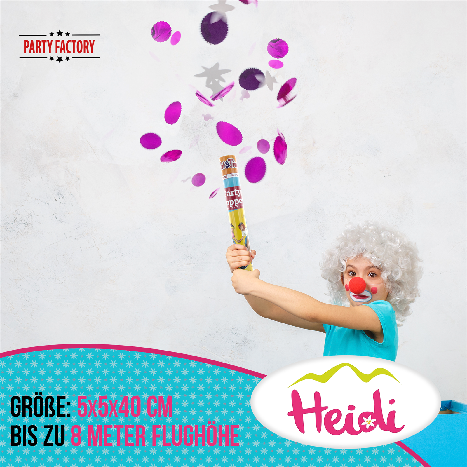 Party Factory `Heidi´ Party Popper 10er Set, 40 cm Konfettikanone mit bunt schimmerndem Konfetti, bis zu 8 m Flughöhe 3