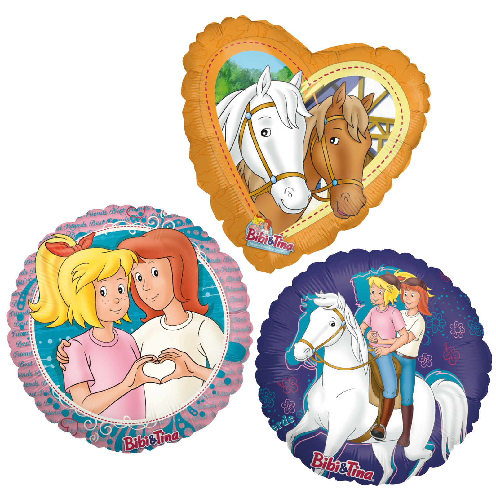 Bibi & Tina 3er-Set Folienballons bunt Ø45 cm