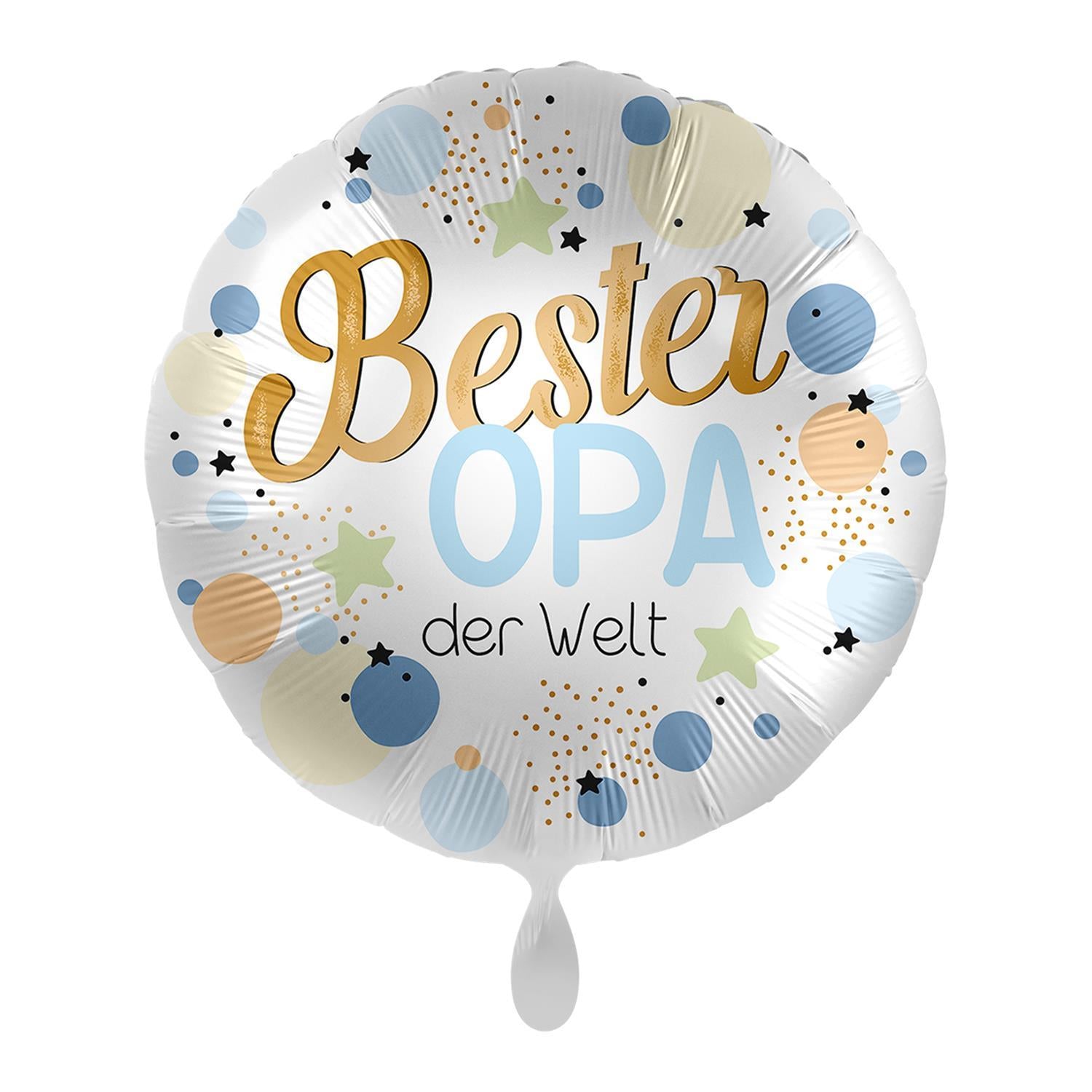 Folienballon "Bester Opa der Welt", Ø 43 cm, Design: bunt gepunktet, rund