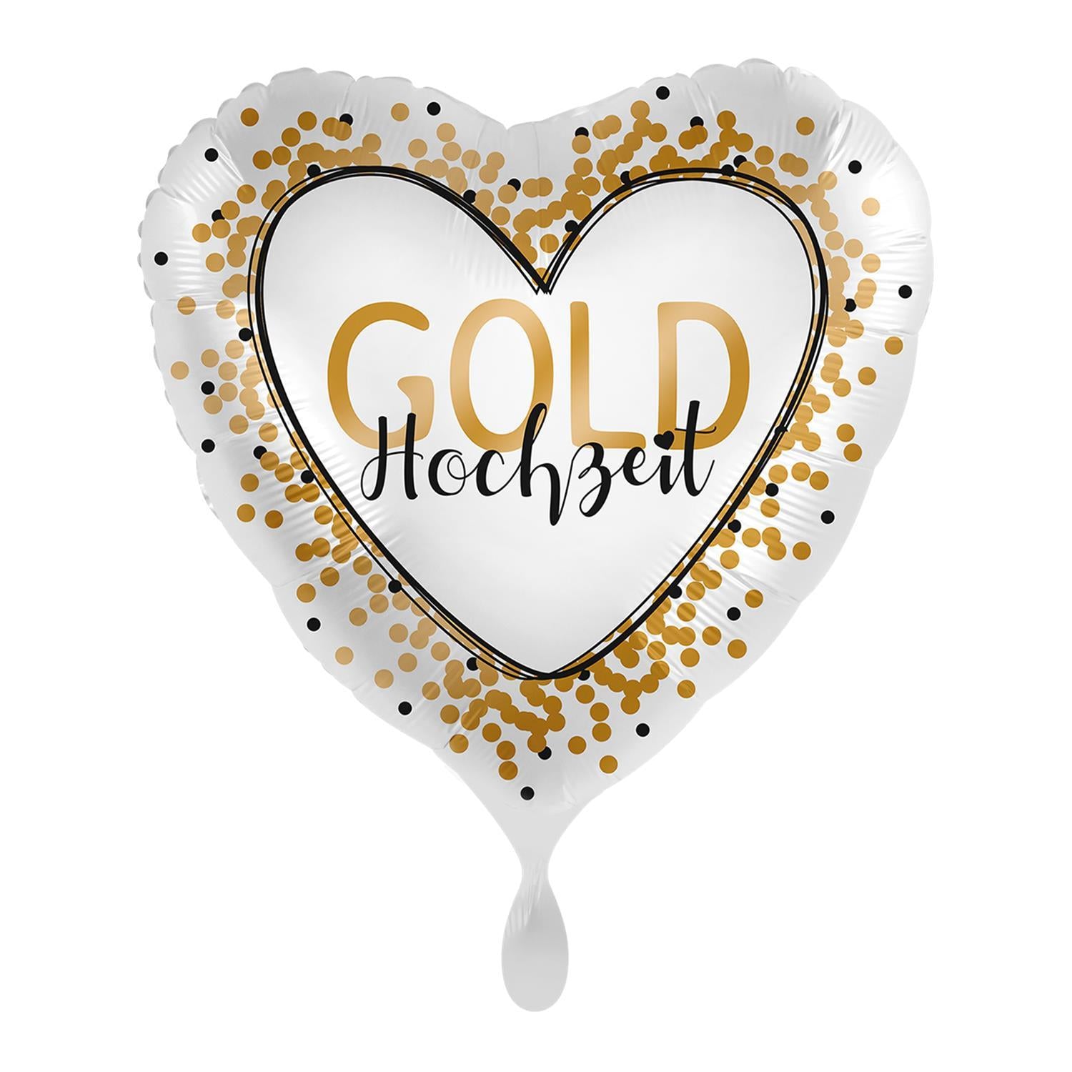 Folienballon herzförmig "Gold-Hochzeit", romantischer Ballon Ø 43 cm