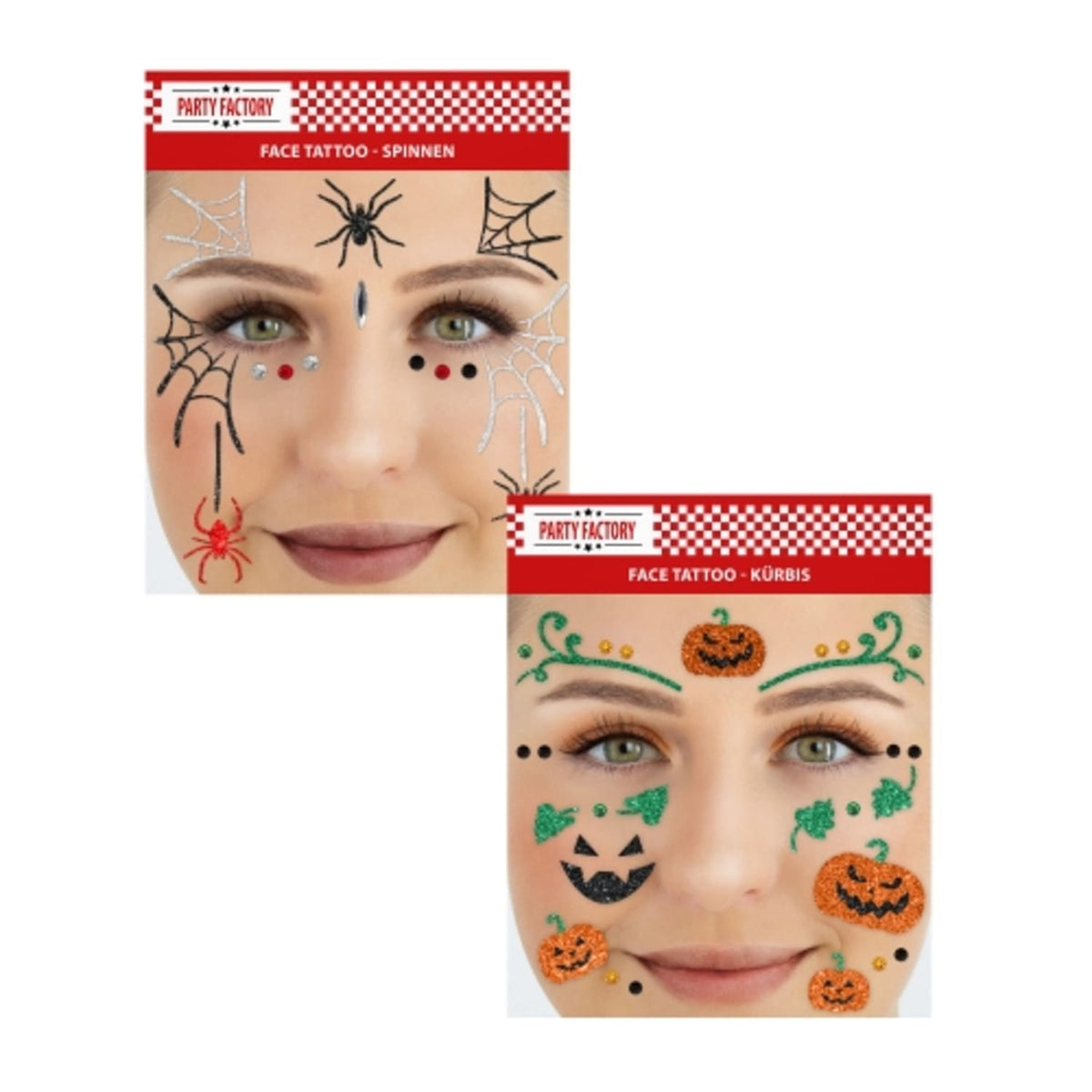 Face Tattoo - 2er Set Spinnen & Kürbis