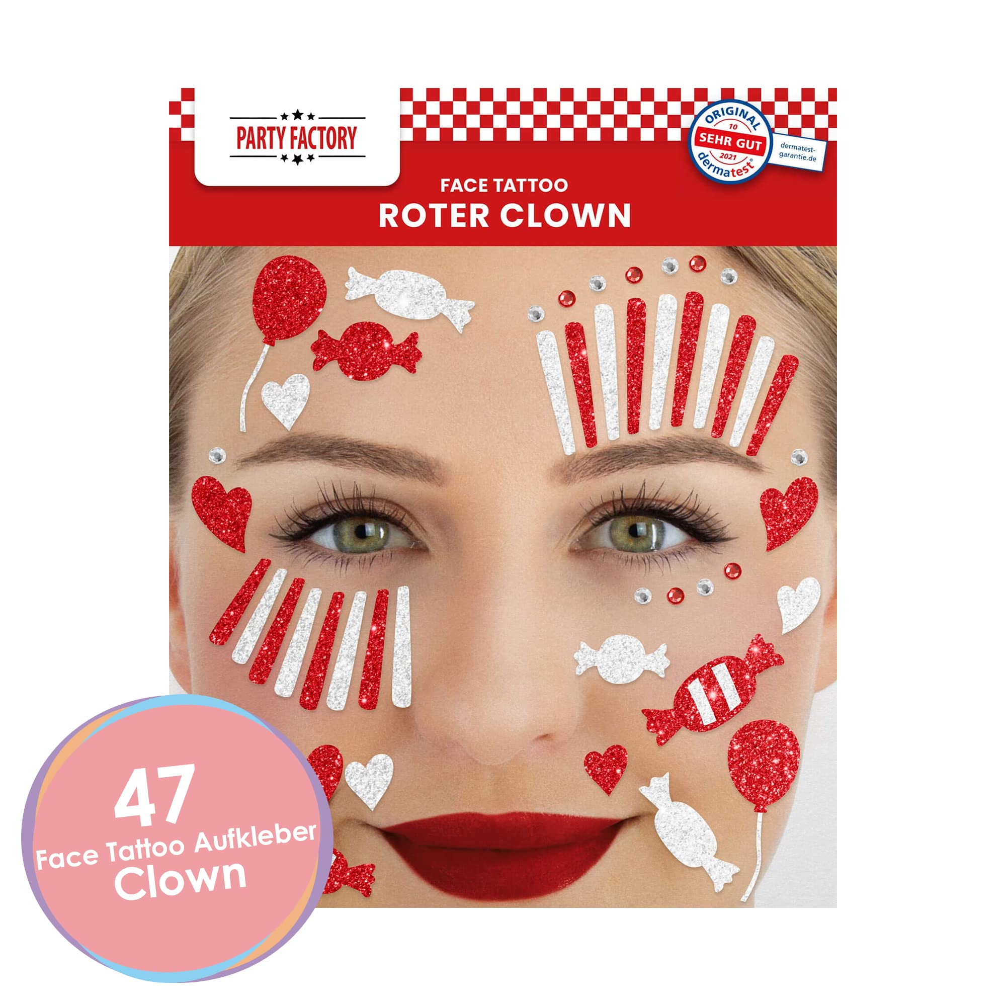 Glitter Face Tattoo - Roter Clown 2
