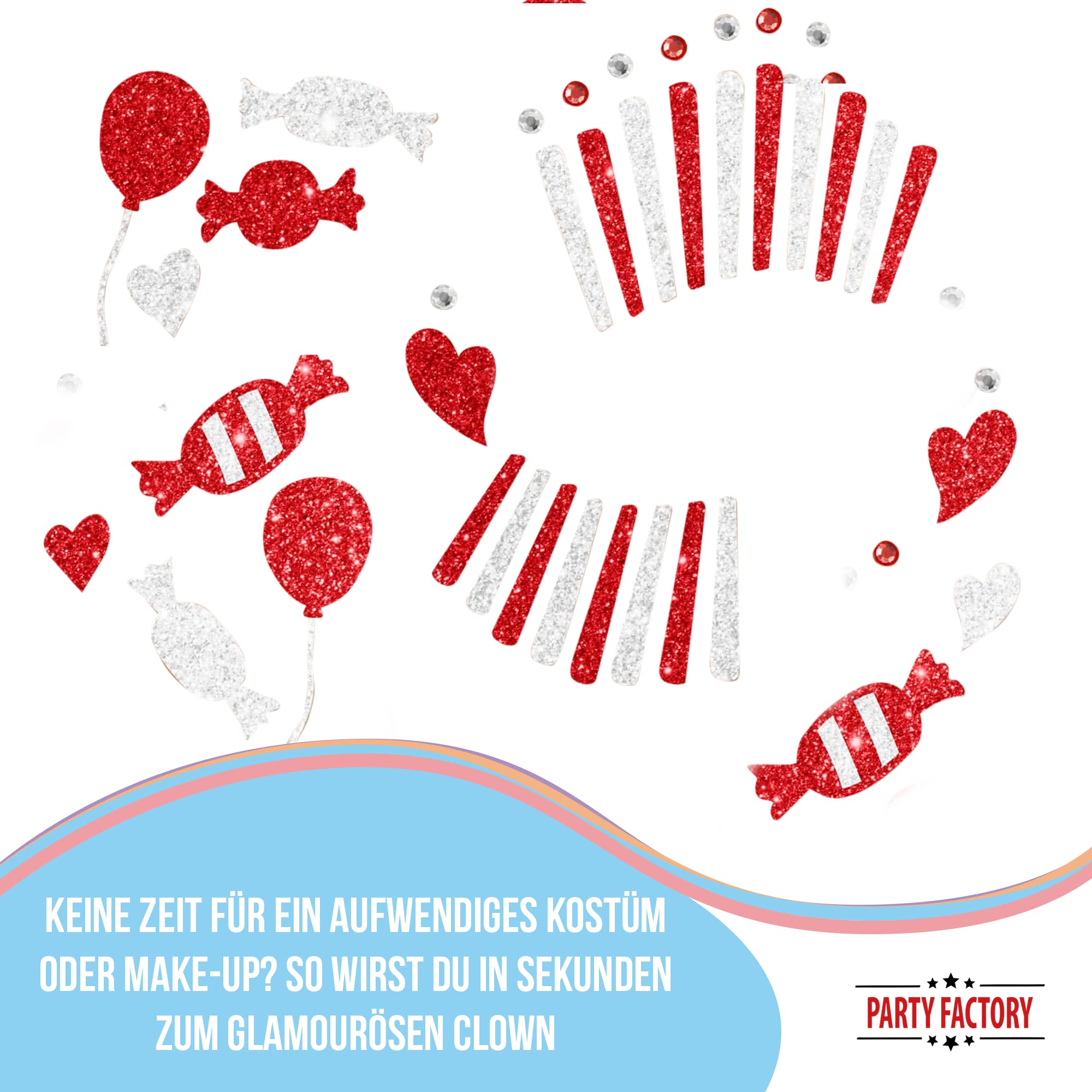 Glitter Face Tattoo - Roter Clown 3