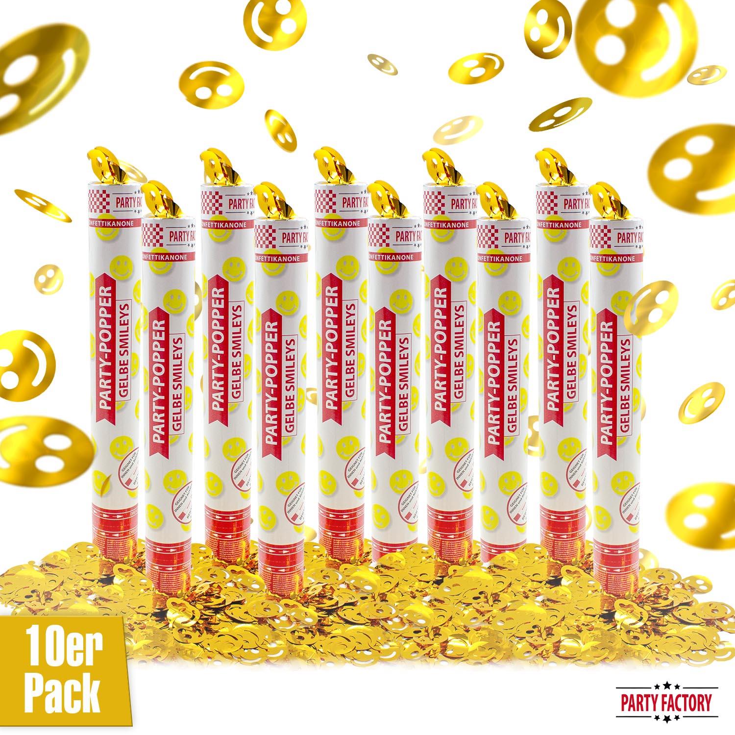 Party-Popper 40 cm Gelbe Smileys, 10er Set