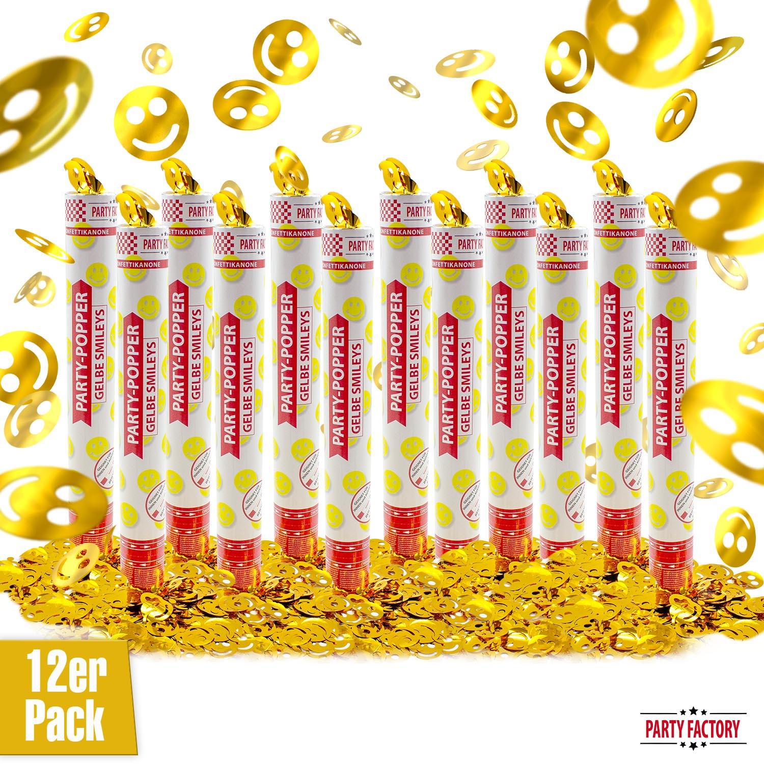 Party-Popper 40 cm Gelbe Smileys, 12er Set