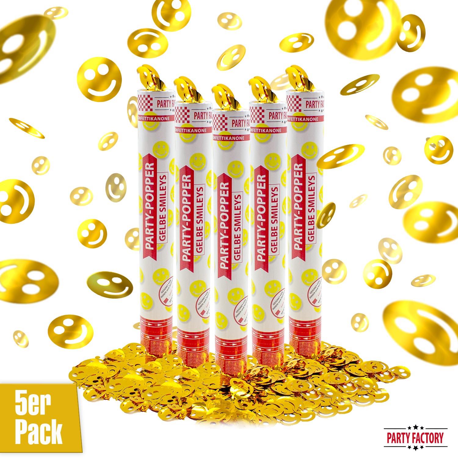 Party-Popper 40 cm Gelbe Smileys 5er Set