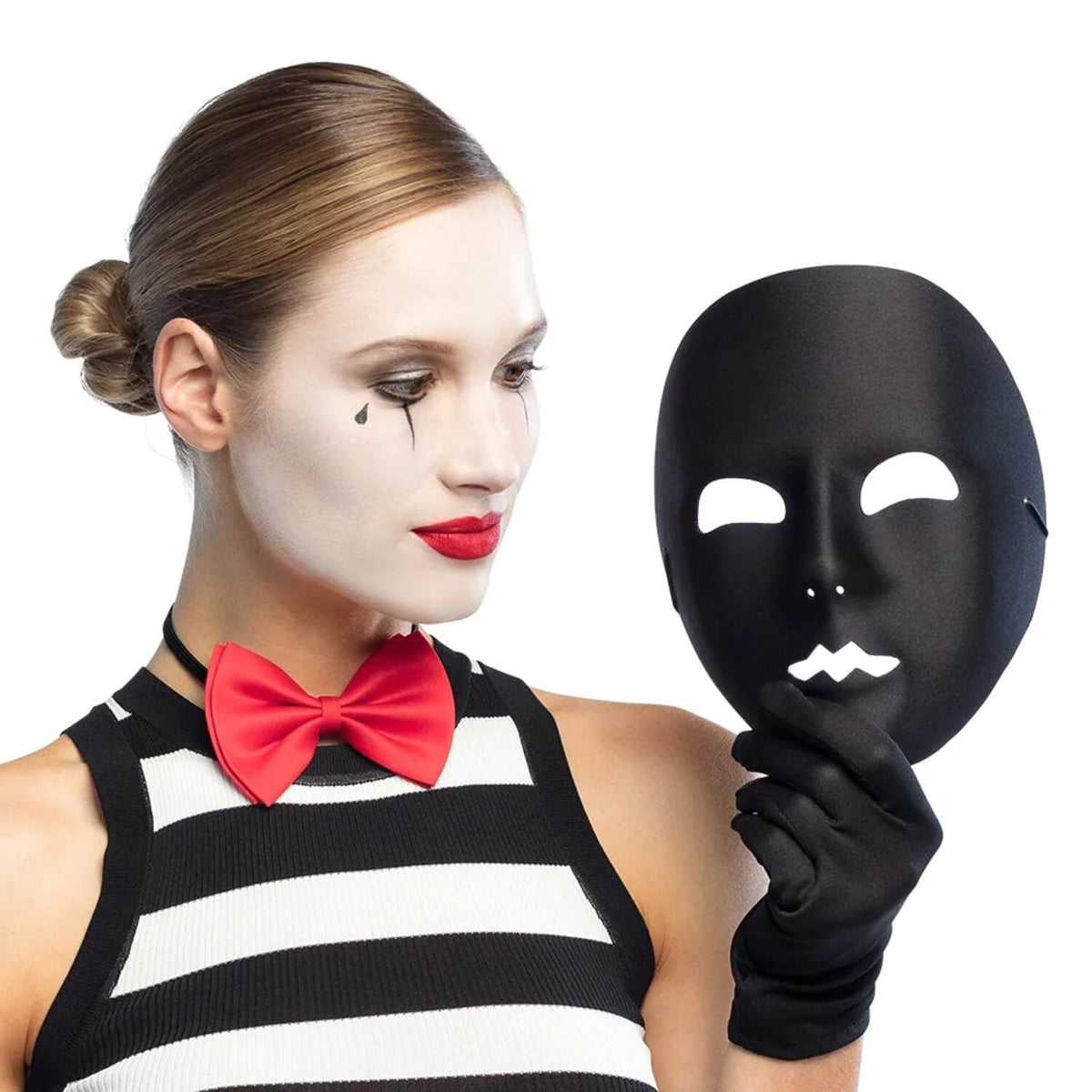 Gesichtsmaske Pantomime schwarz neutrale Maske für Karneval, Theater Party 1