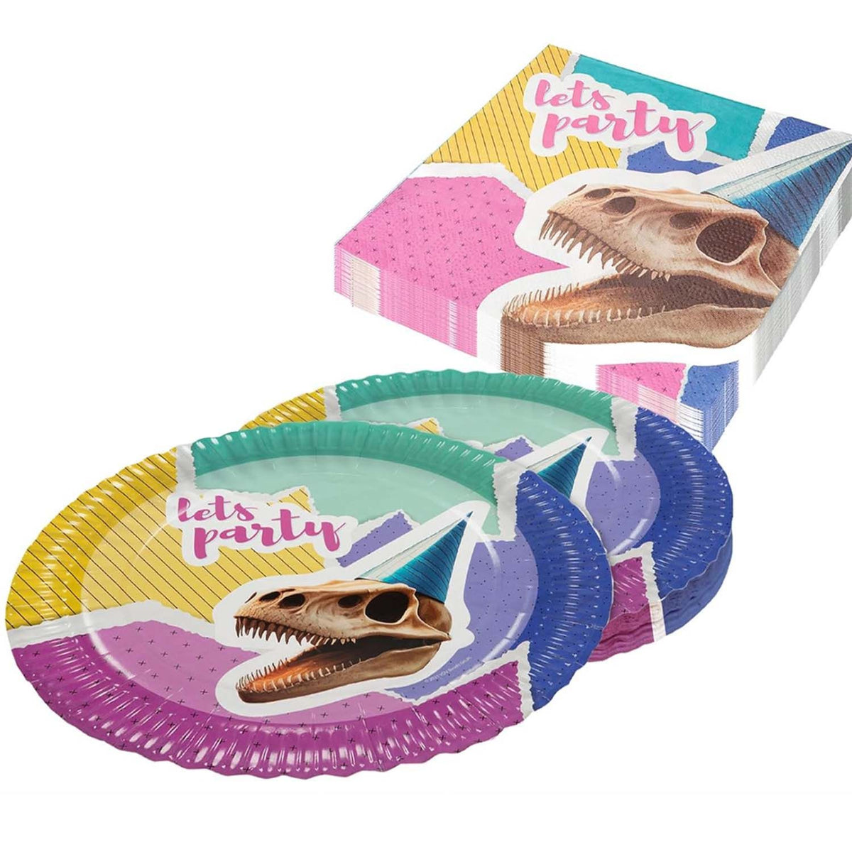 Halloween Dino Skelett 36-teiliges Party-Set mit 16 Tellern 20 Servietten