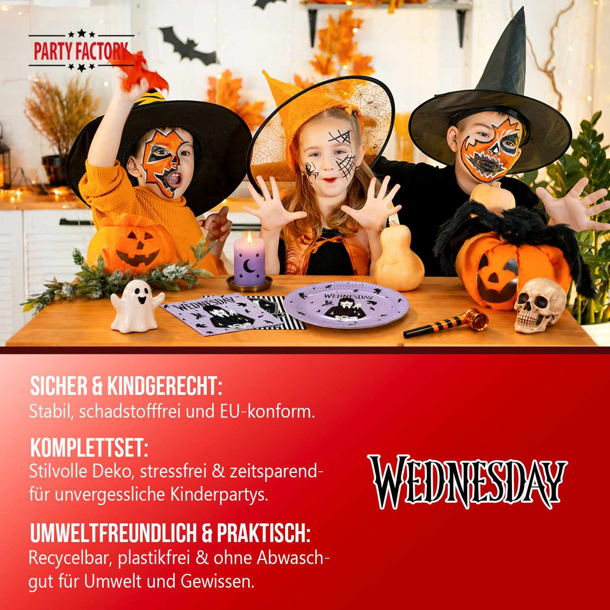 Halloween Wednesday 28-teiliges Party-Set mit 8 Tellern 20 Servietten lila 6