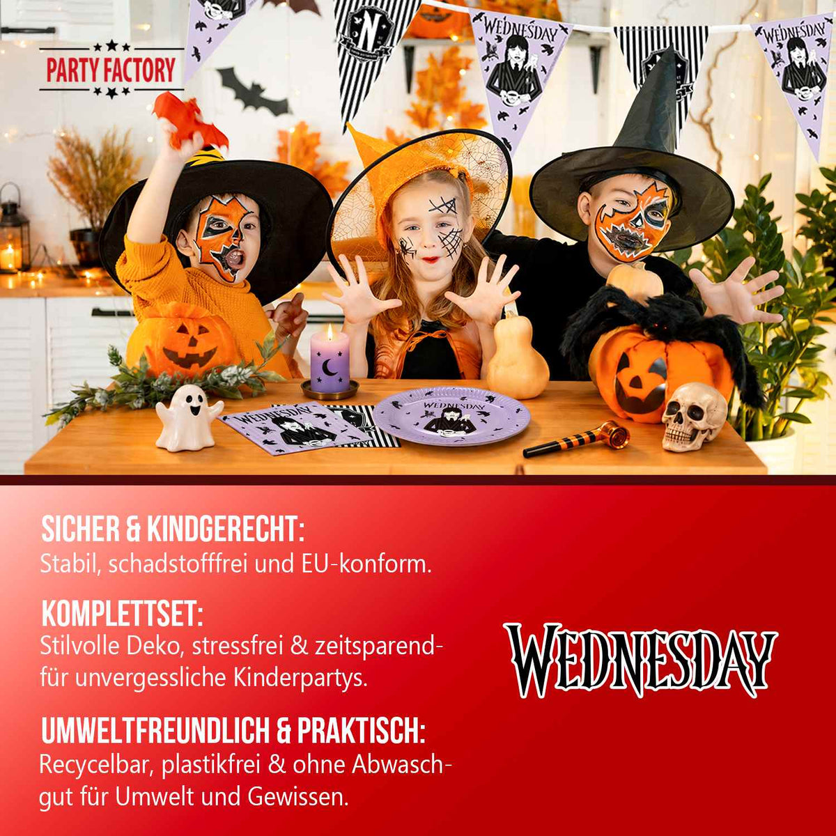 Halloween Wednesday 29-teiliges Party-Set mit Tellern Servietten Wimpelkette lila 6