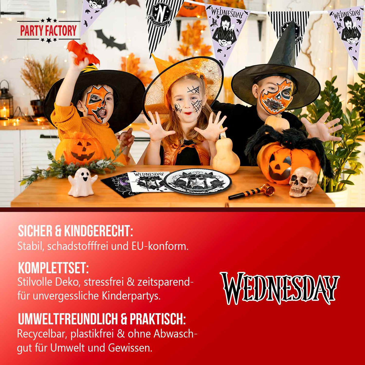 Halloween Wednesday 29-teiliges Party-Set mit Tellern Servietten Wimpelkette weiß 5