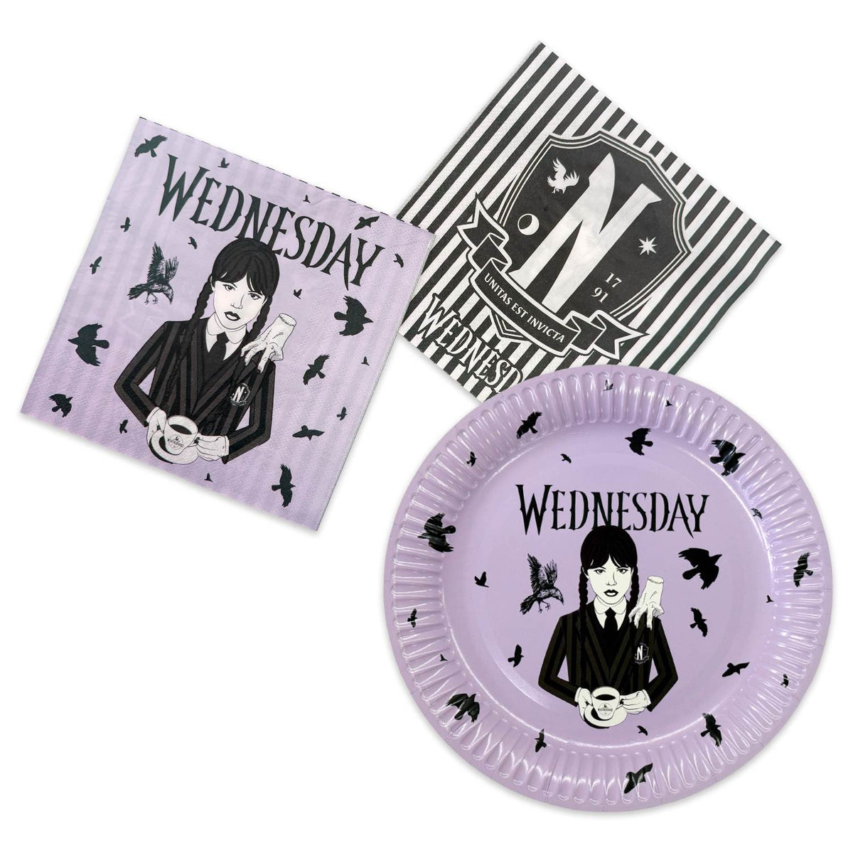 Halloween Wednesday 36-teiliges Party-Set mit 16 Tellern 20 Servietten lila 1