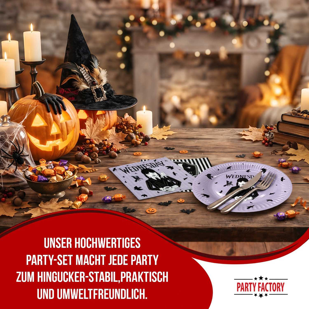 Halloween Wednesday 36-teiliges Party-Set mit 16 Tellern 20 Servietten lila 5