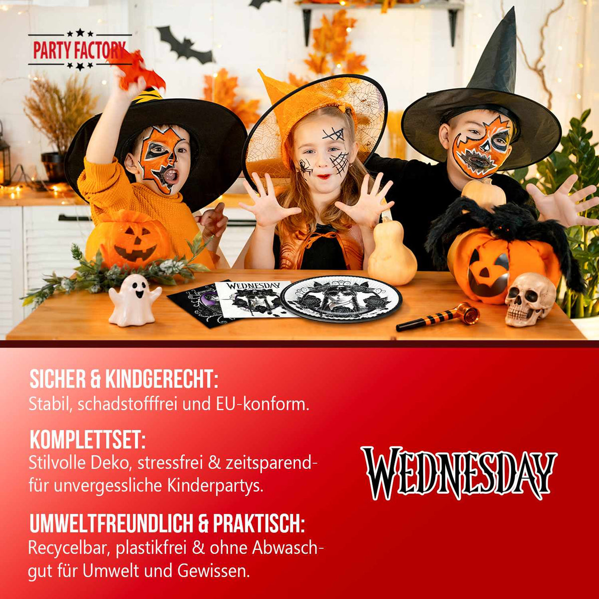 Halloween Wednesday 36-teiliges Party-Set mit 16 Tellern 20 Servietten weiß 6