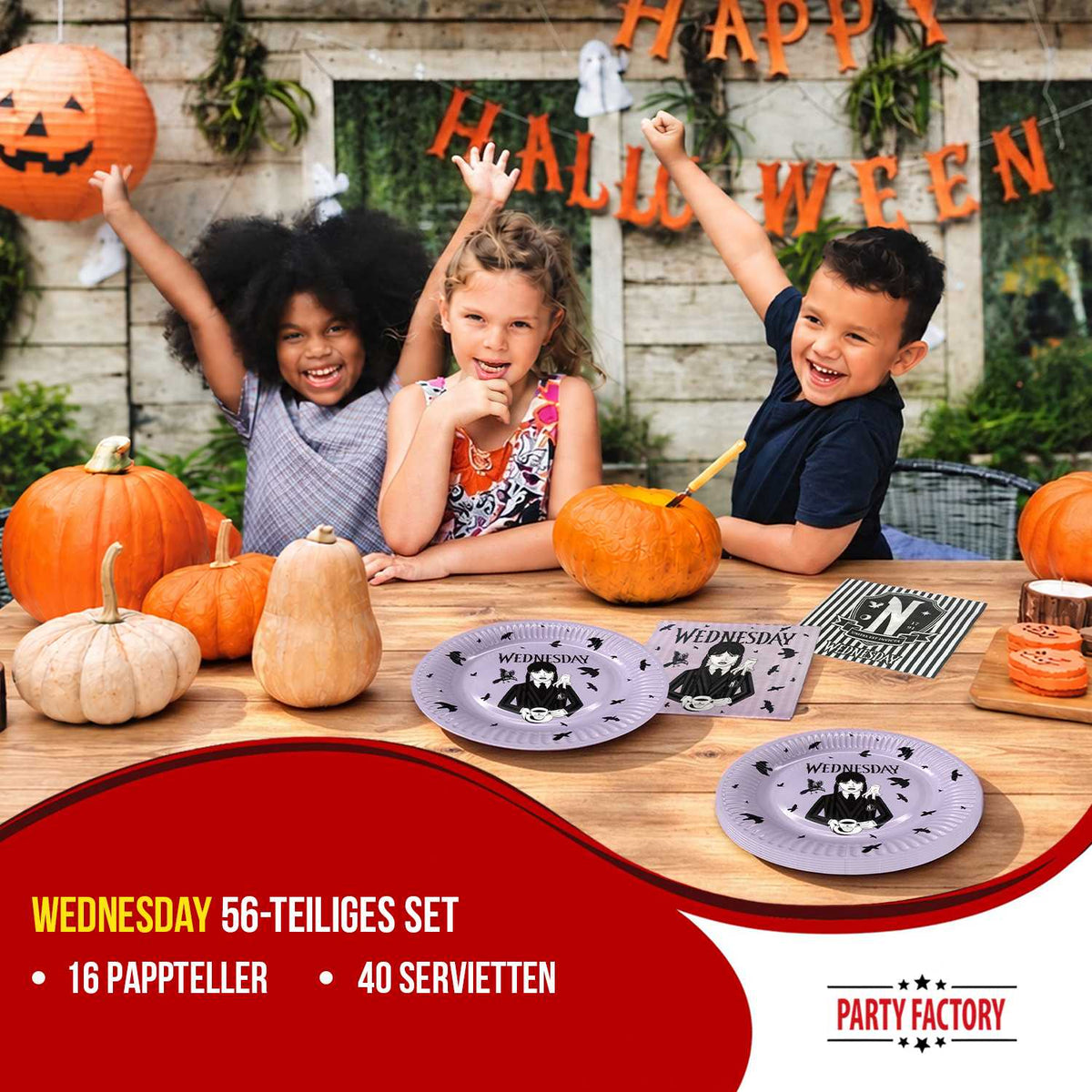 Halloween Wednesday 56-teiliges Party-Set mit 16 Tellern 40 Servietten lila 2