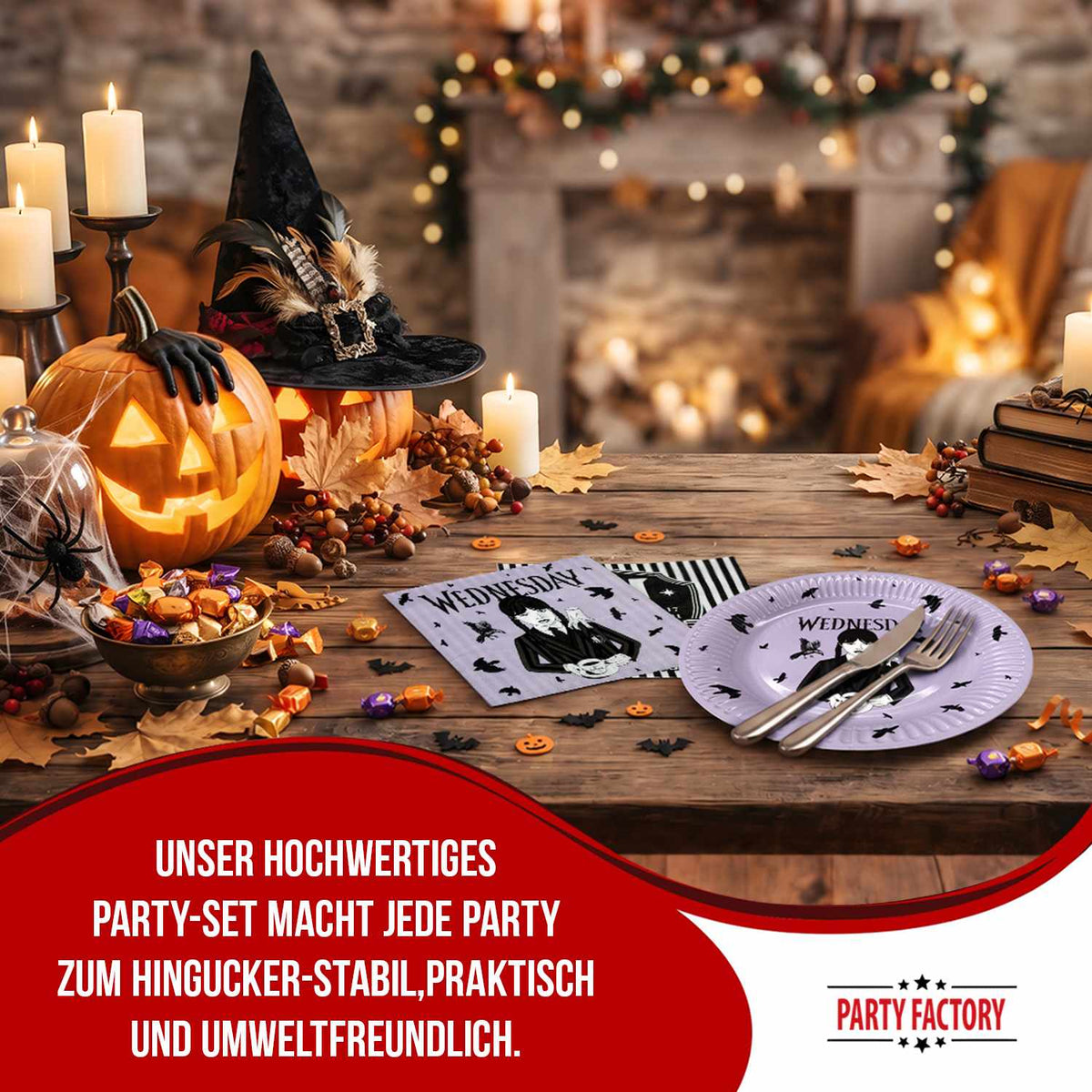 Halloween Wednesday 56-teiliges Party-Set mit 16 Tellern 40 Servietten lila 5