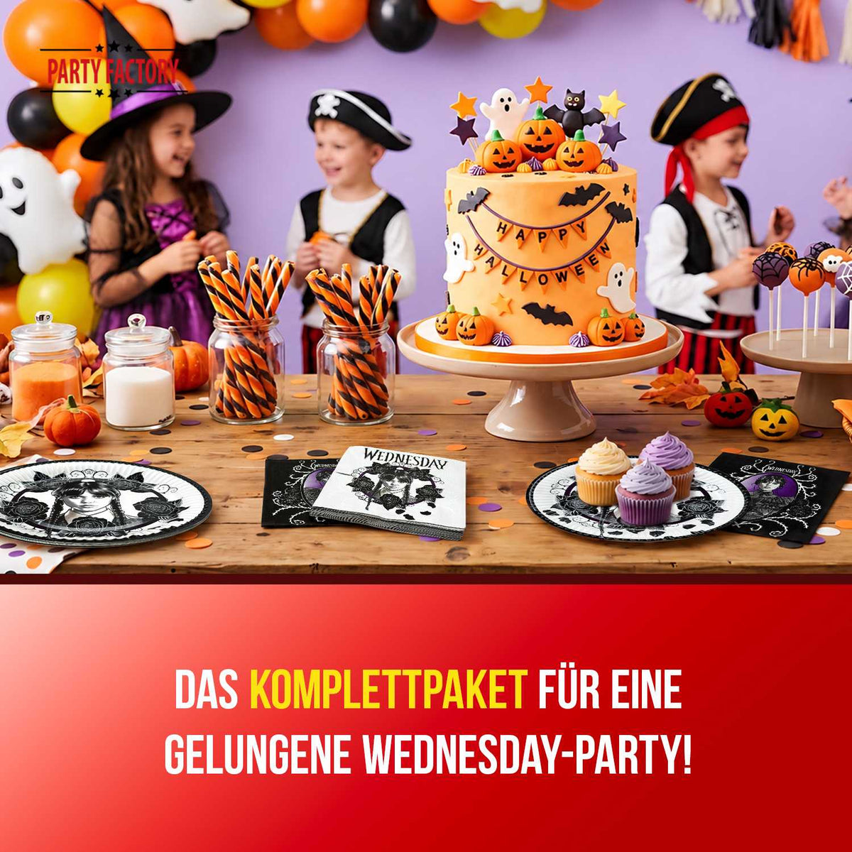 Halloween Wednesday 56-teiliges Party-Set mit 16 Tellern 40 Servietten weiß 3