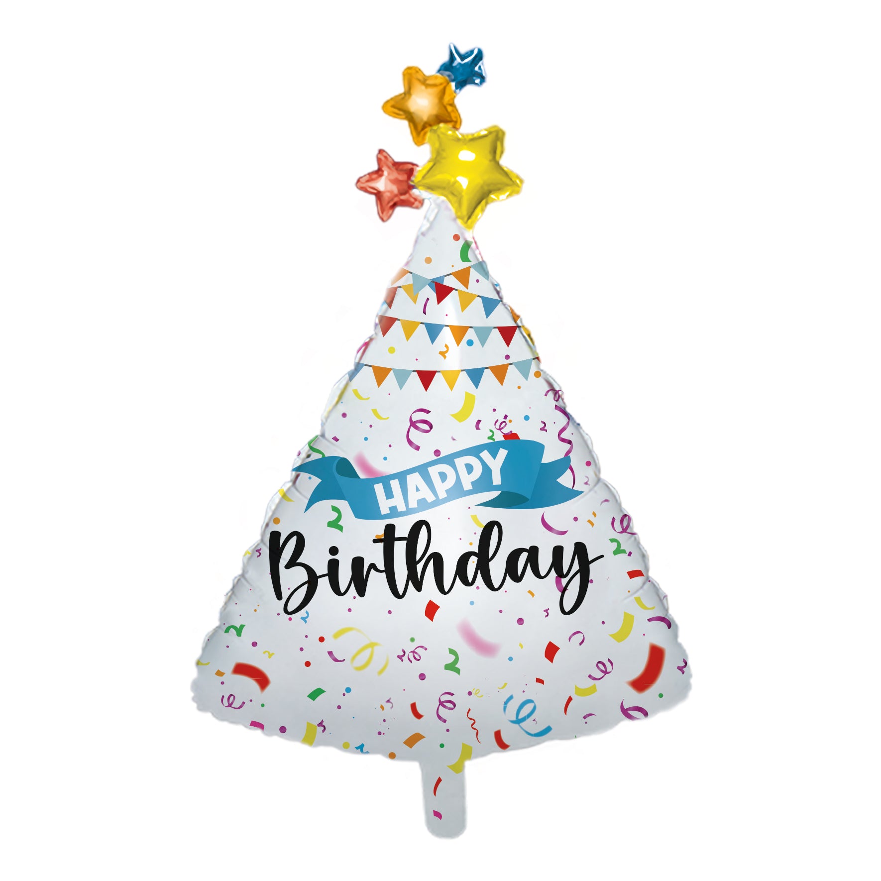 Folienballon Partyhut Happy Birthday mit Sternen 45cm
