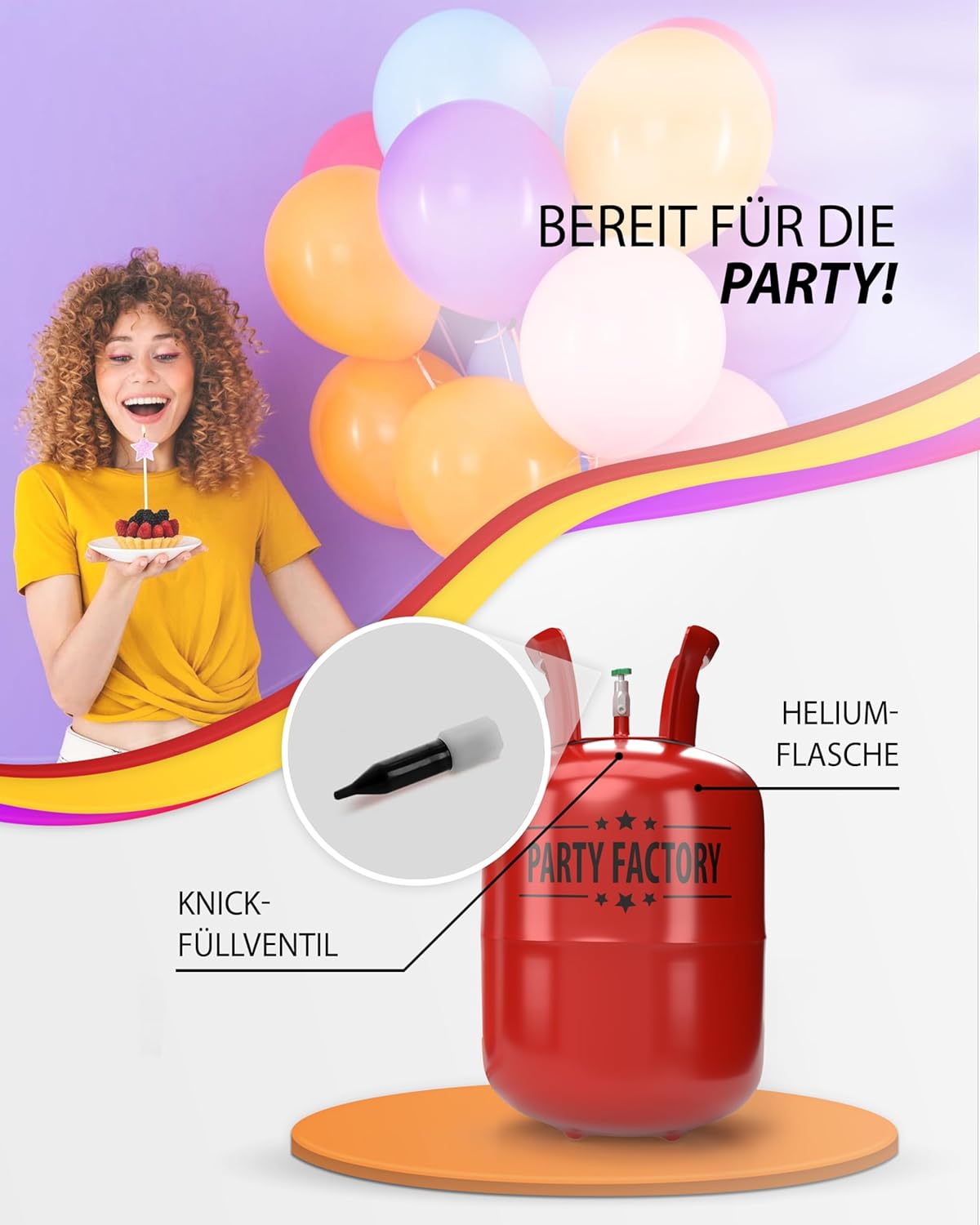 Ballongas Helium für bis zu 20 Luftballons, 0,14m³ Einwegflasche 12