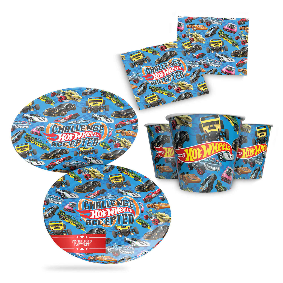 Hot Wheels 72-tlg. Party Set – Geburtstag Deko mit Bechern Tellern Servietten