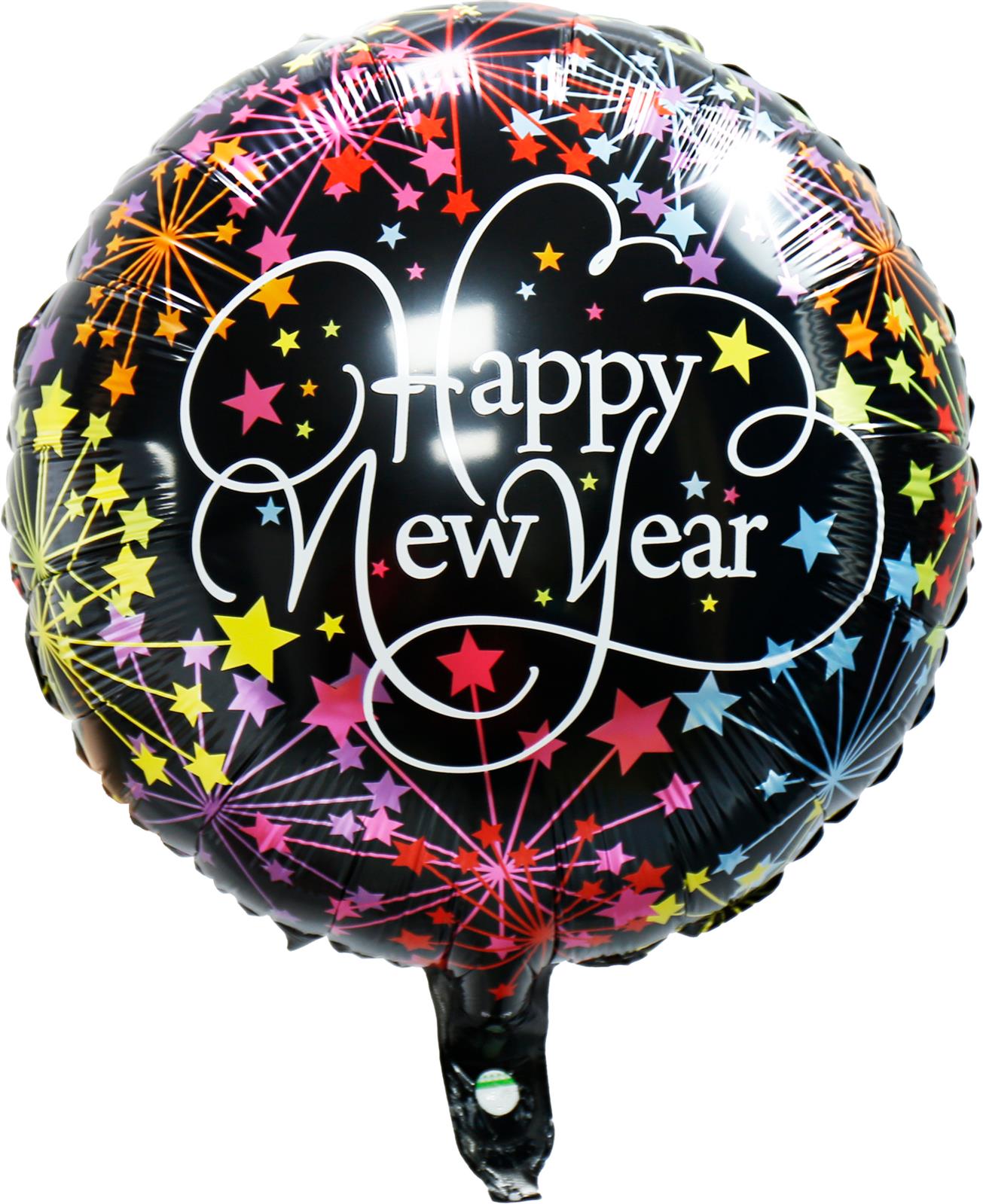 Folienballon Happy New Year Rund Sterne Bunt 45cm – Silvester Party Ballon