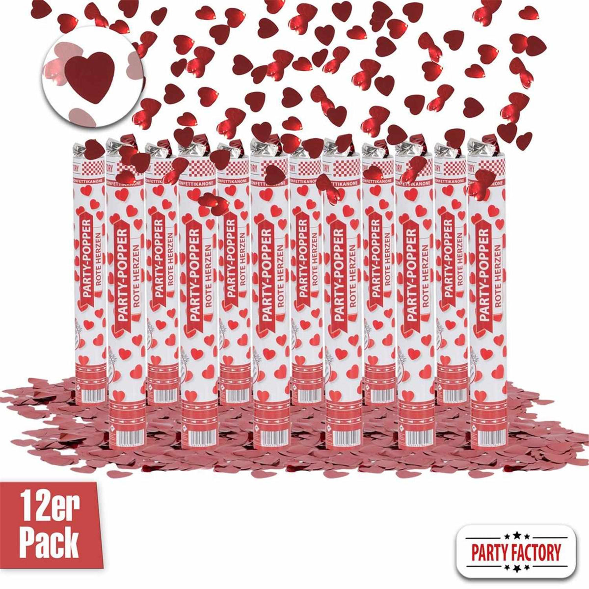 Party Popper 40cm Rote Herzen 12er Set