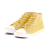 Pailletten Sneaker gold Glitzer-Schuhe für Damen Herren Designer Schnürer Größe 37-42