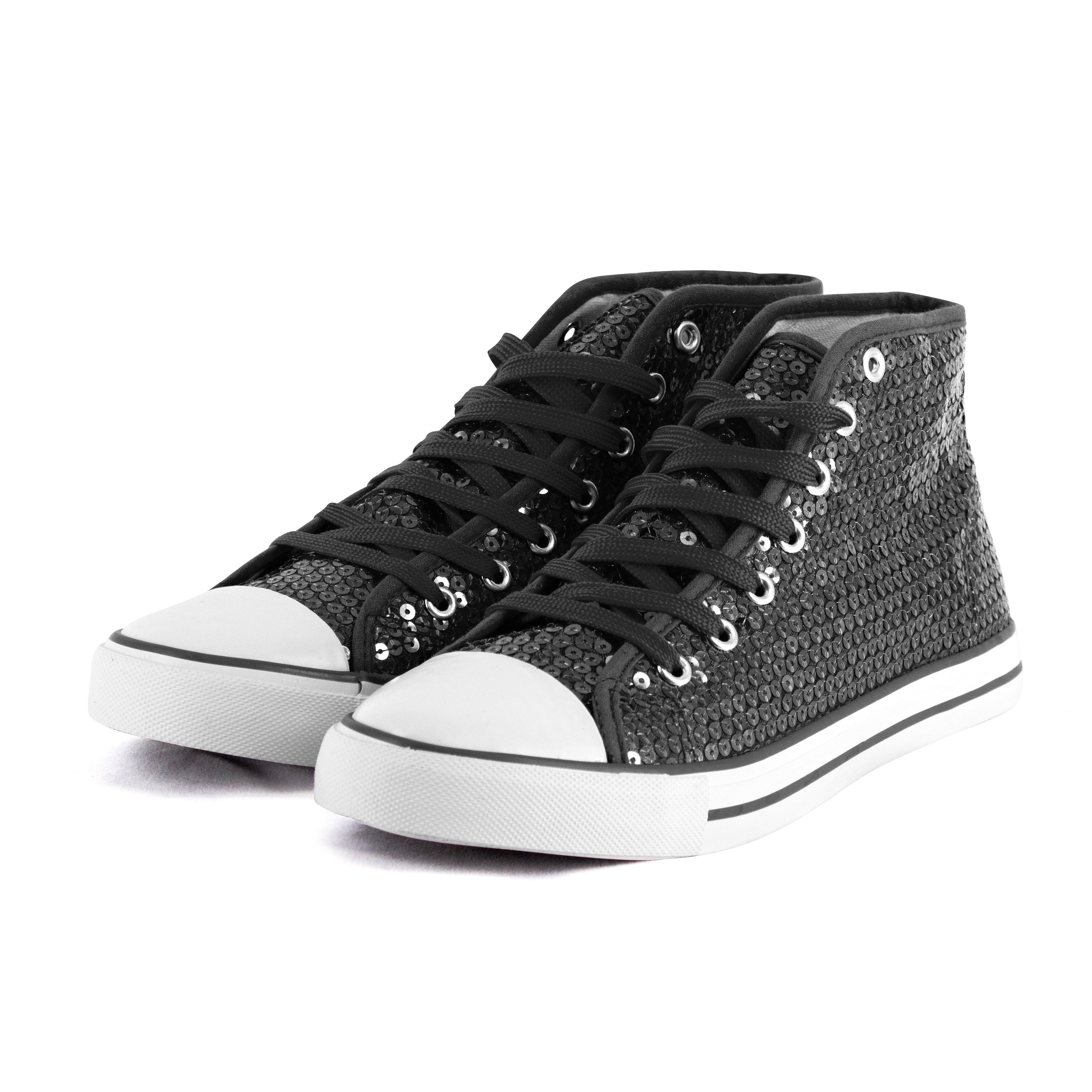 Pailletten Sneaker schwarz Glitzer-Schuhe für Damen Herren Designer Schnürer Größe 37-42