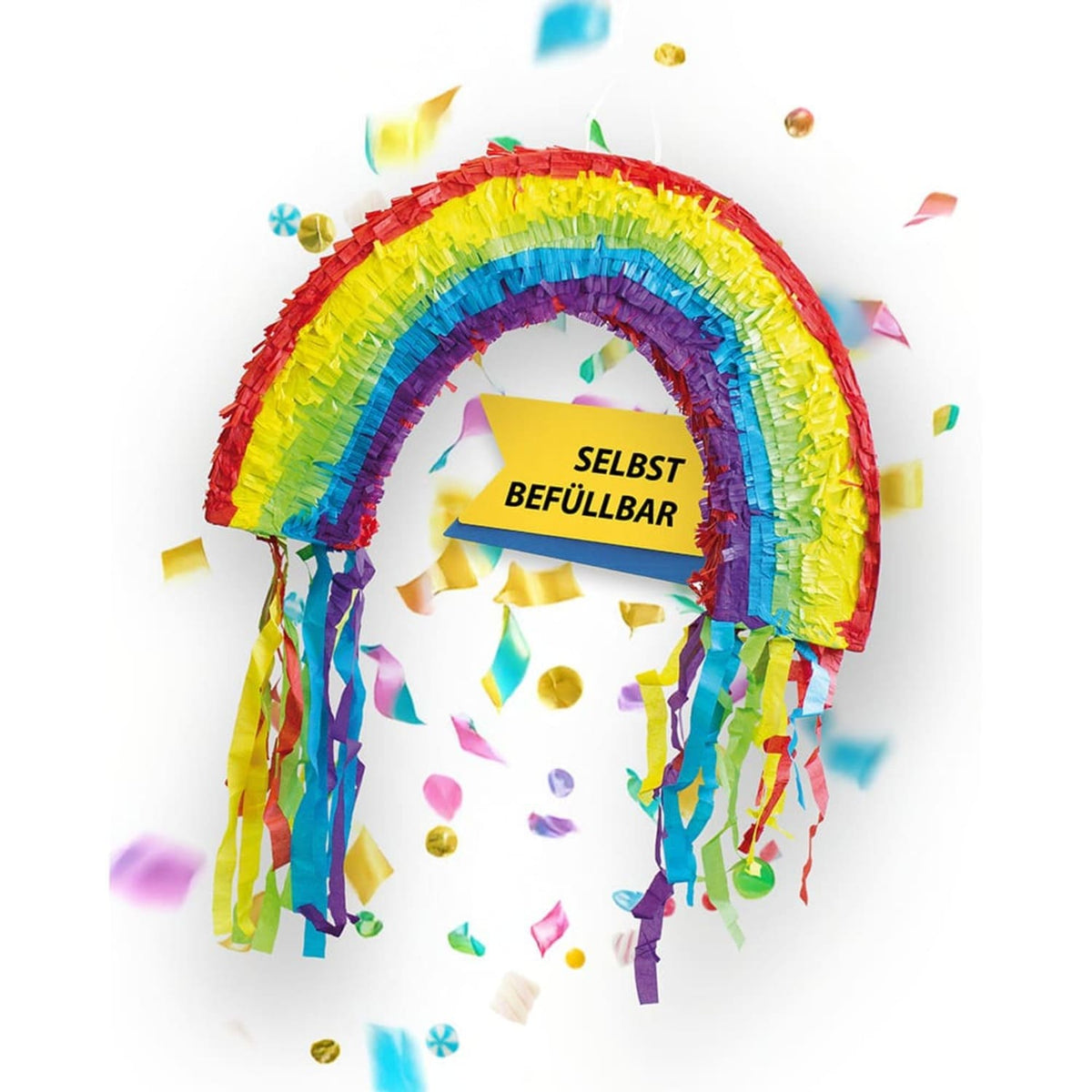 Regenbogen Pinata bunt 58 x37cm Kinder Partyspiel Schlag-Pinata Kindergeburtstag