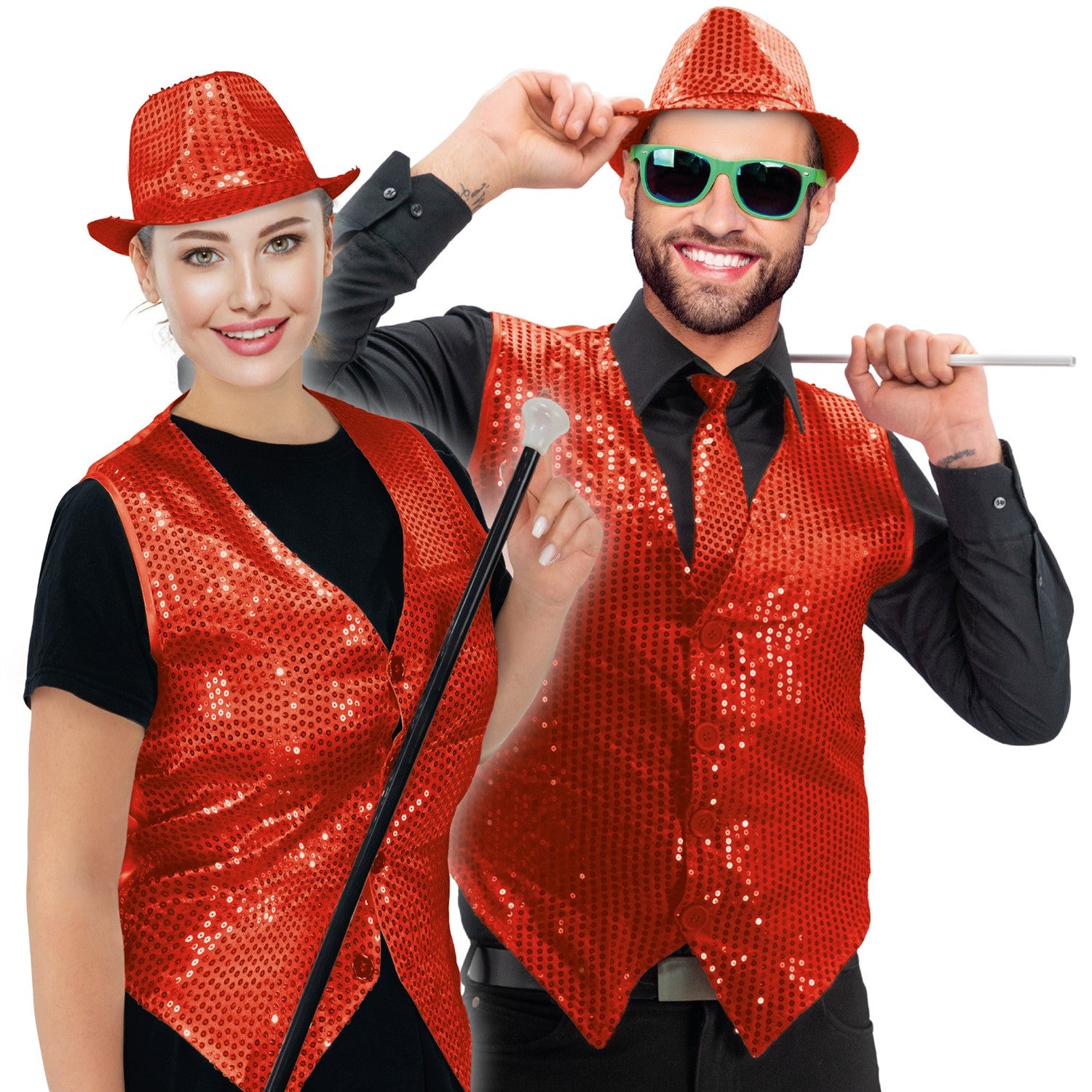 Pailletten Weste unisex - Rot 8