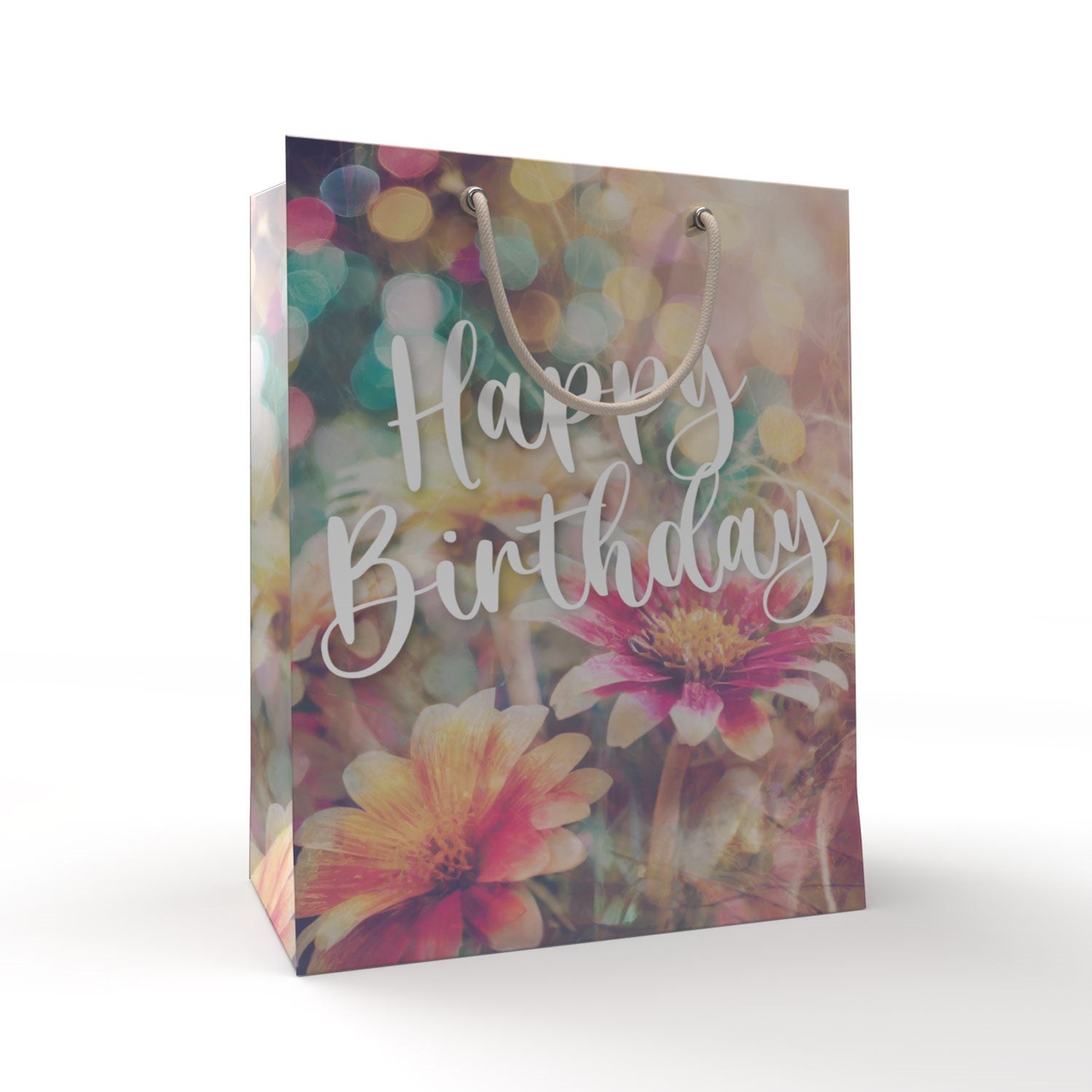 12 Geschenktüten Happy Birthday Blumen 1