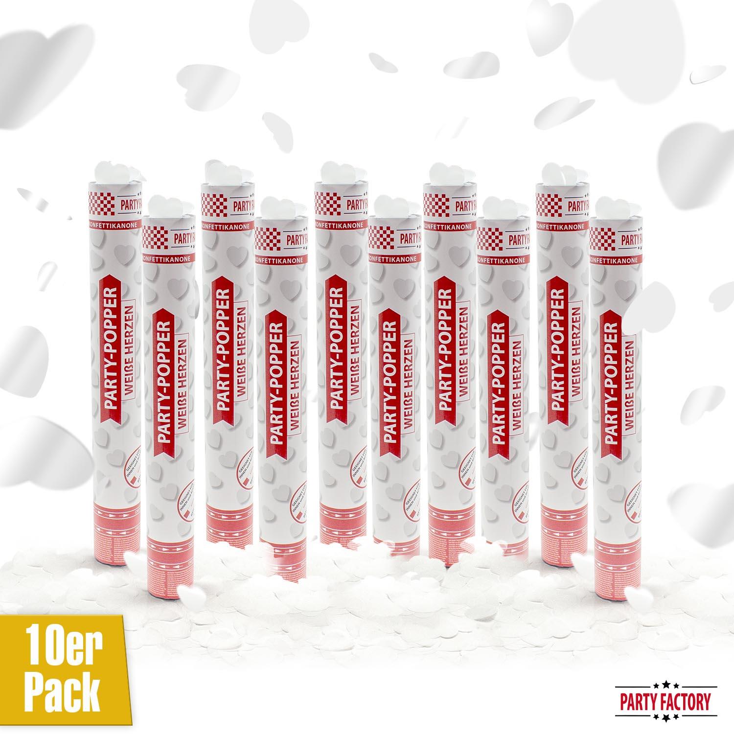 Party-Popper 40 cm Weisse Herzen, 10er Set