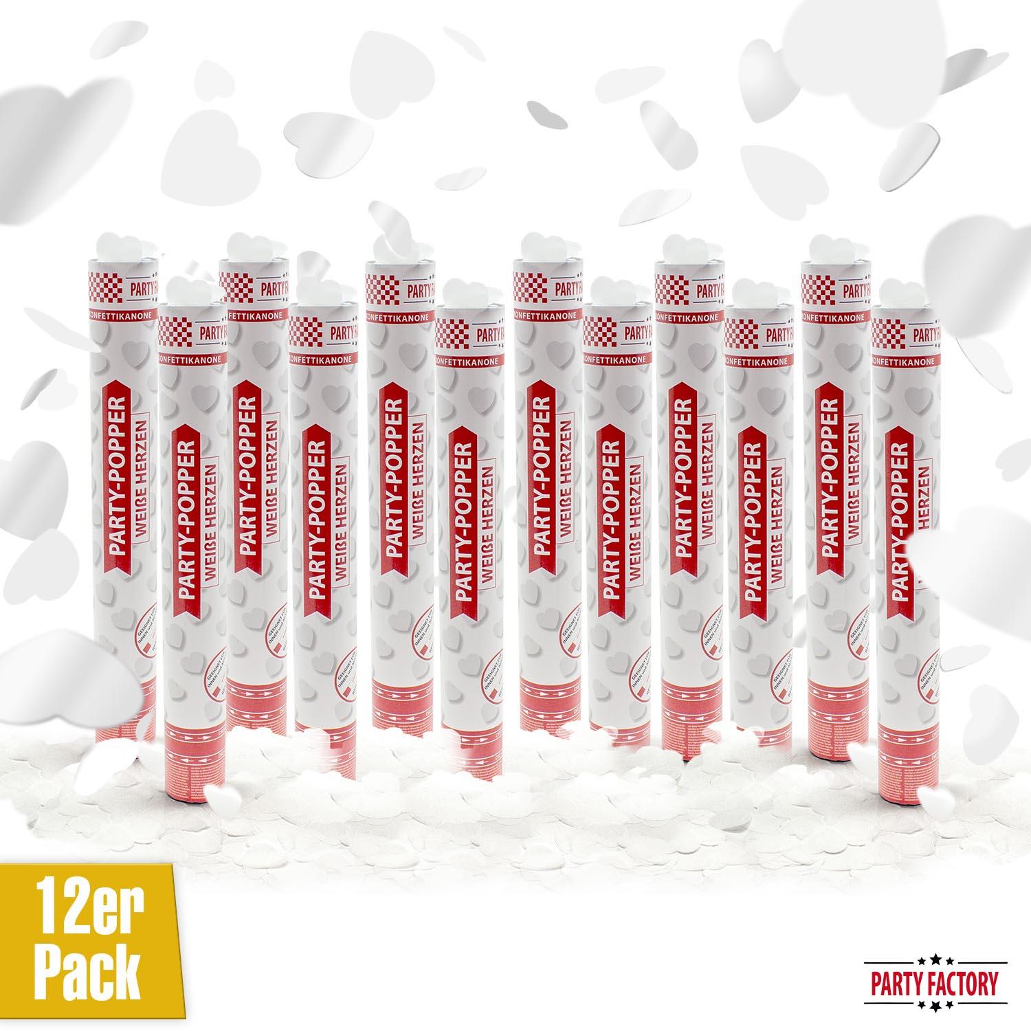 Party-Popper 40 cm Weisse Herzen, 12er Set