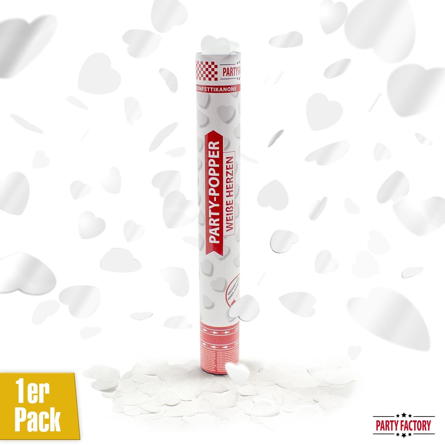 Party Popper 40 cm Weiße Herzen