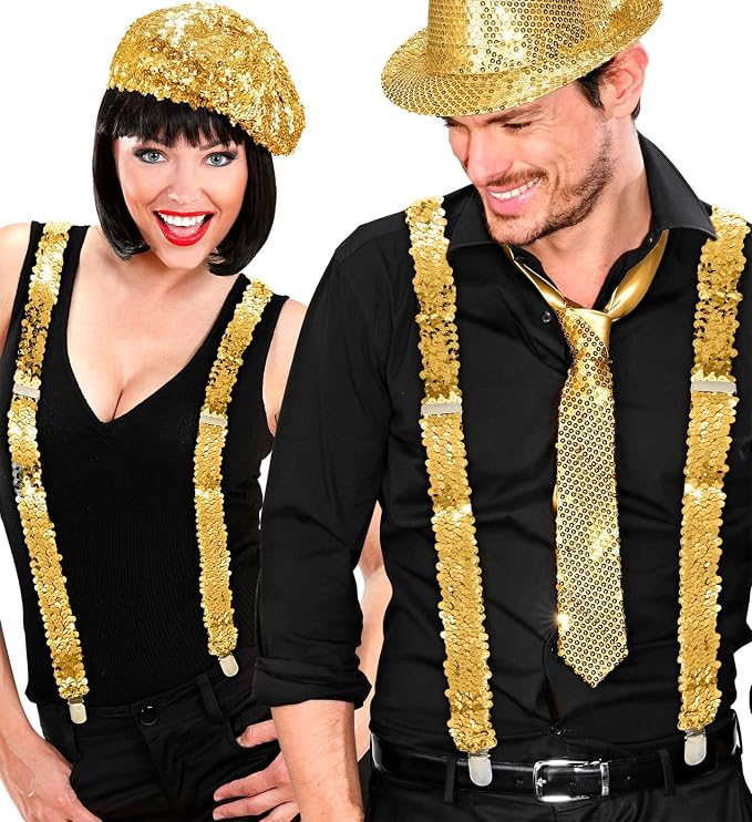 Paillettenhosenträger goldfarben verstellbare Hosenträger glänzend 3