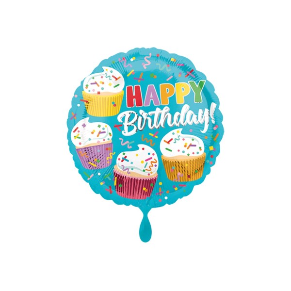 Folienballon "Happy Birthday Cupcakes", ø45cm