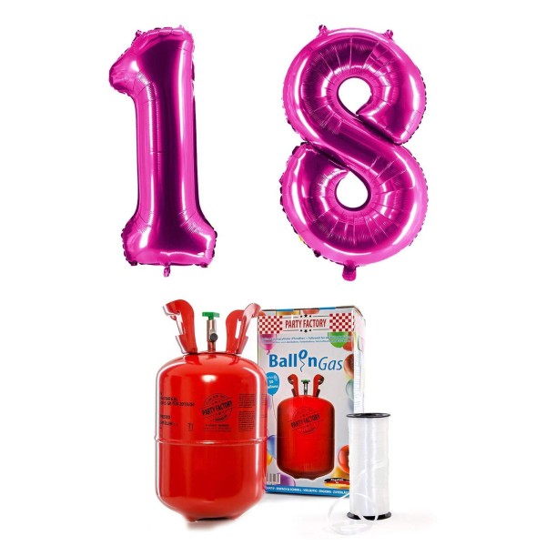 Helium-Set "Pinke 18" mit XXL Zahlenballons + 0,2m³ Ballongas