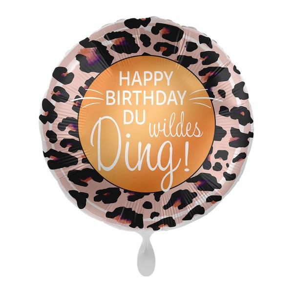 Folienballon mit Leopardenmuster, "Happy Birthday du wildes Ding" Ø 43 cm